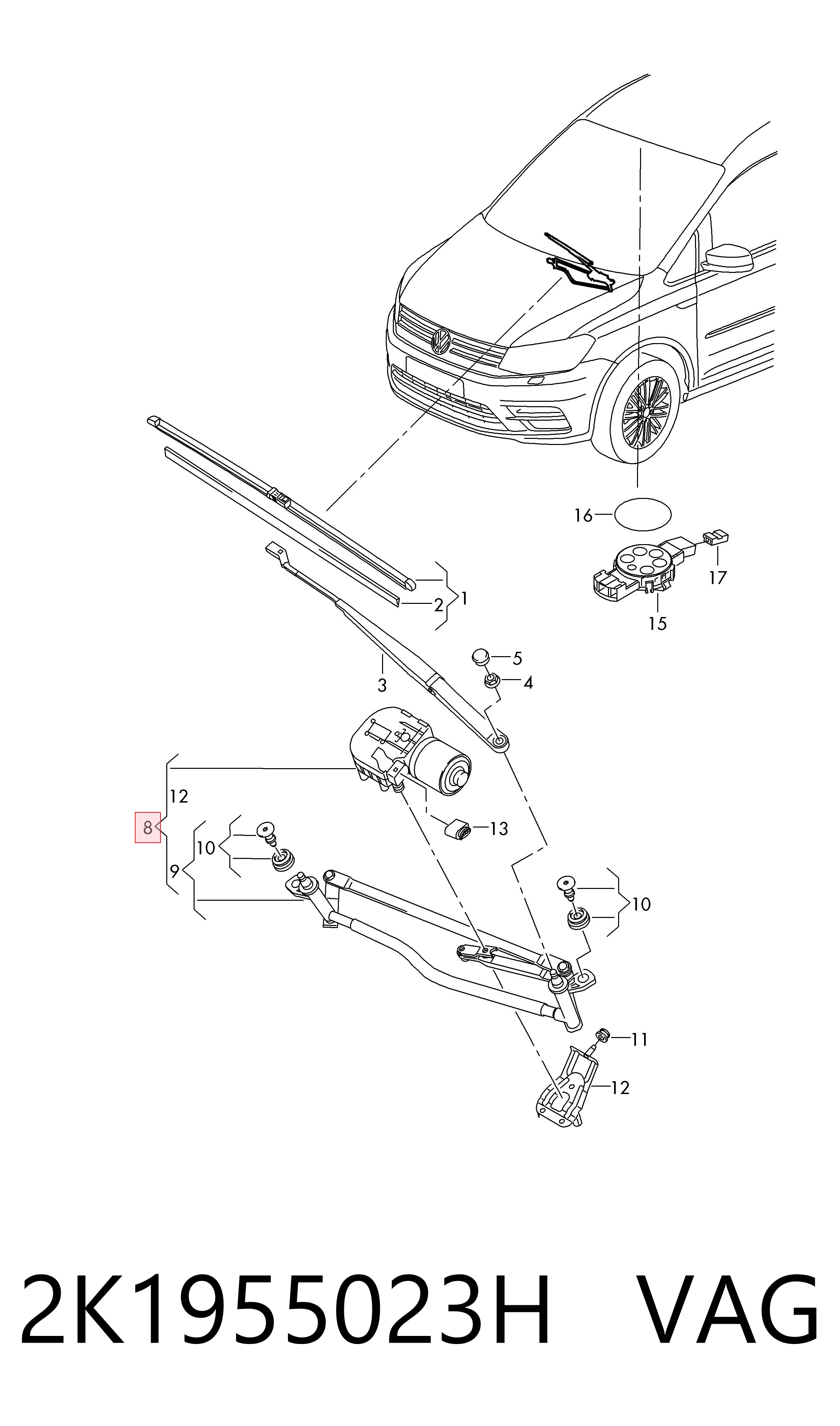 Trapézio de limpador pára-brisas Volkswagen Caddy ALLTRACK IV SAA