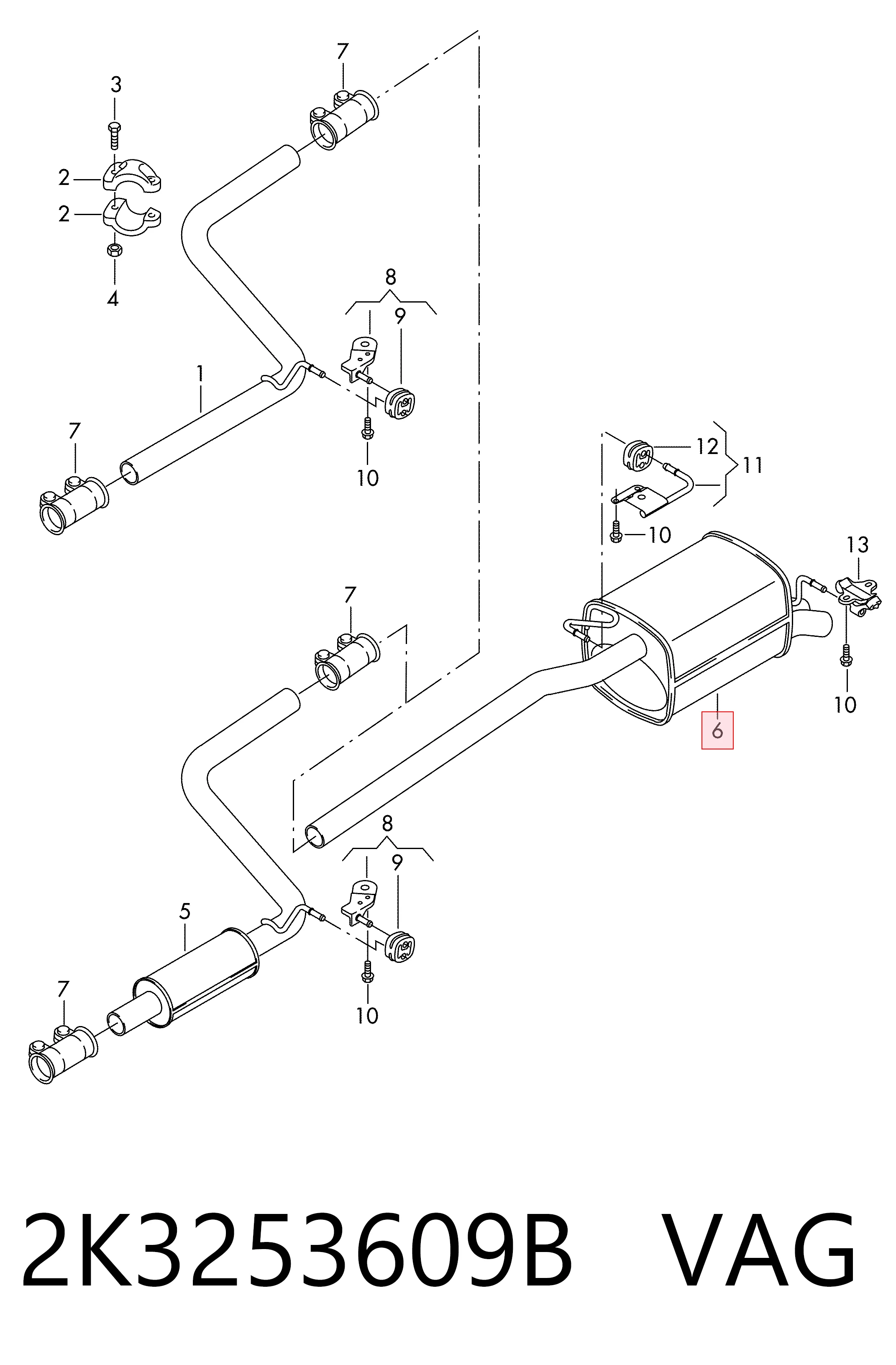 Silenciador, parte traseira para Volkswagen Caddy SAB, SAJ