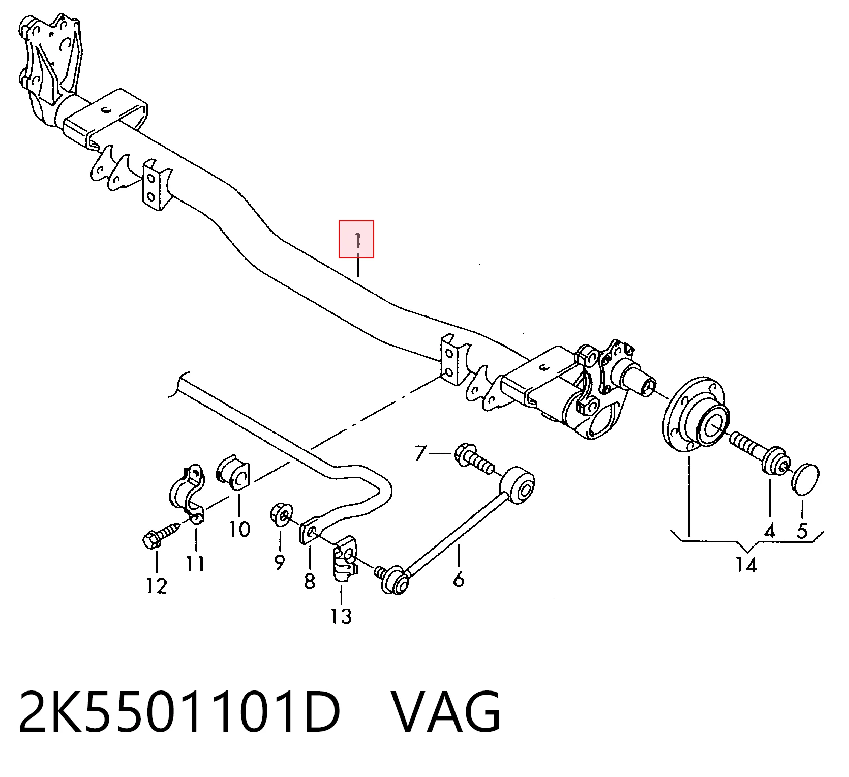 2K5501101D VAG Viga de suspensão traseira (plataforma veicular)