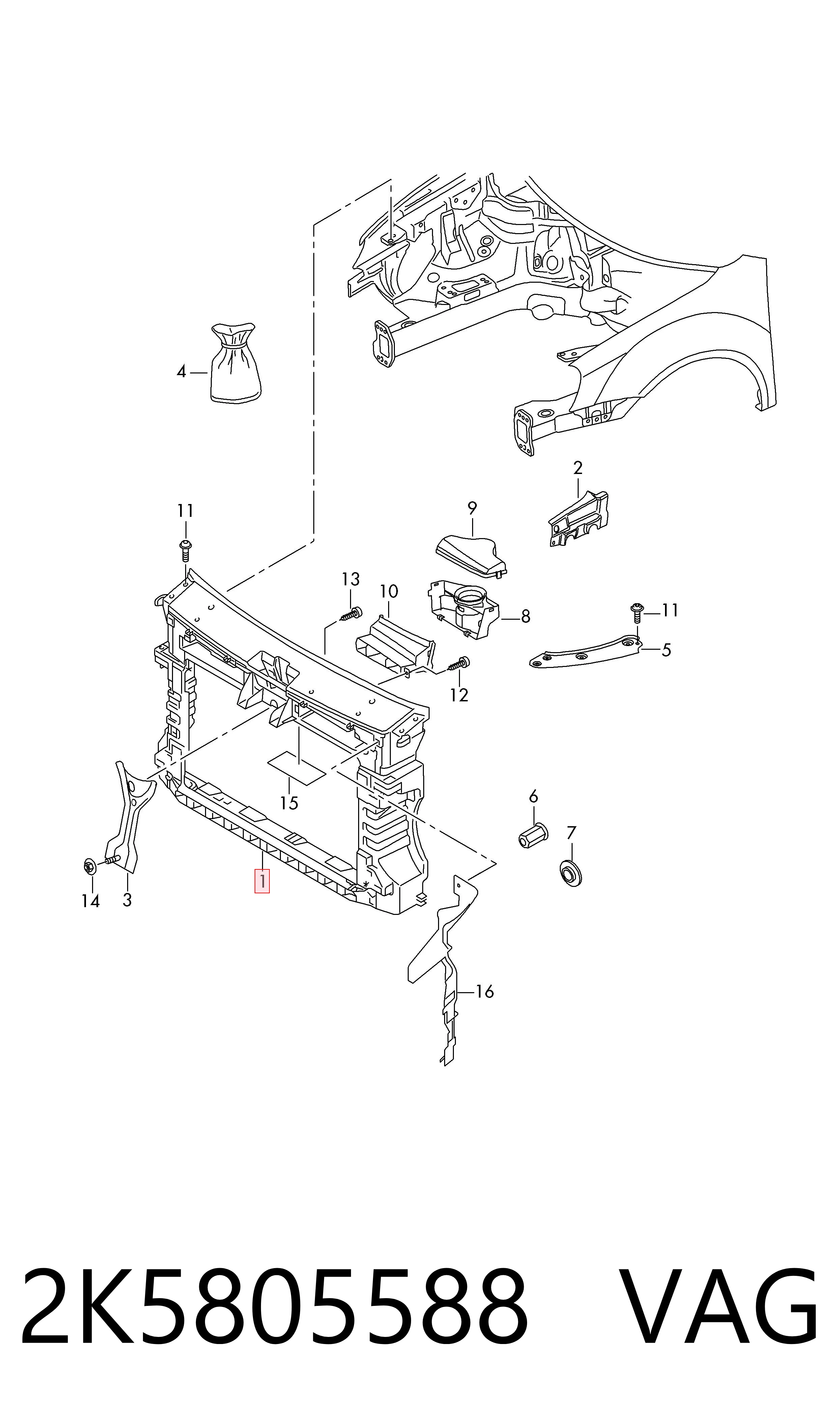 Suporte do radiador montado (painel de montagem de fixação das luzes) Volkswagen Caddy  SAB ao melhor preço