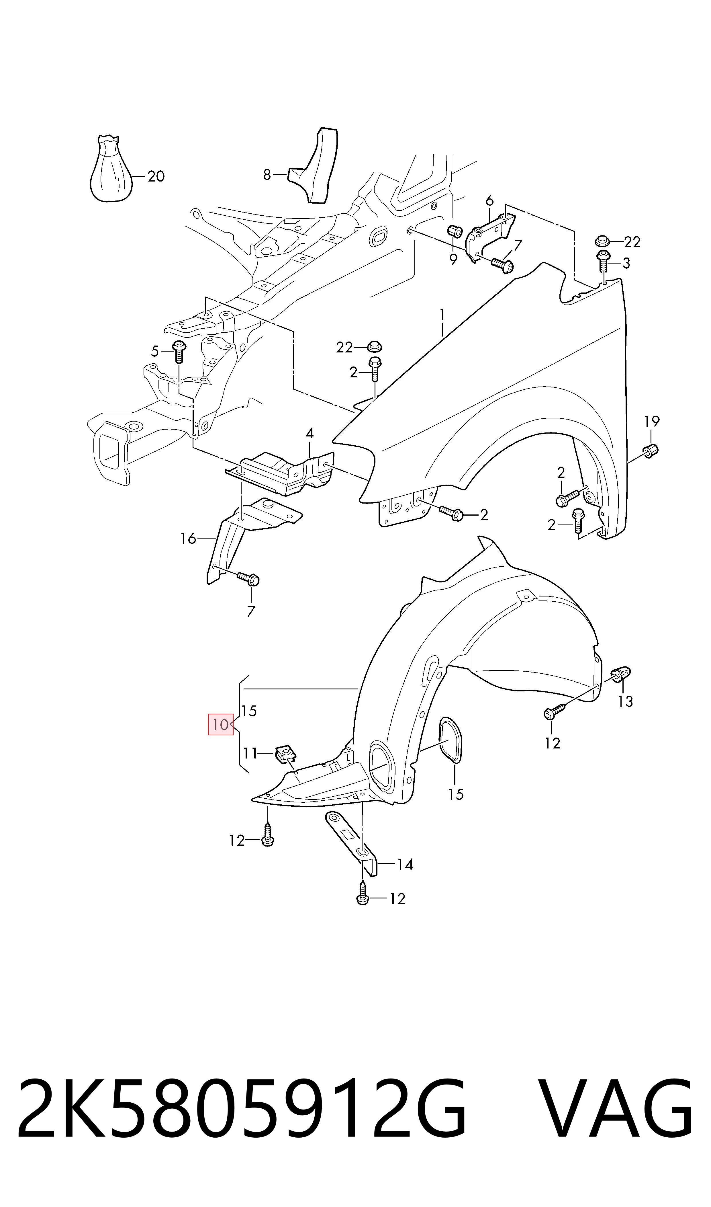 Guarda-barras direito do pára-lama dianteiro para Volkswagen Caddy IV SAB, SAJ