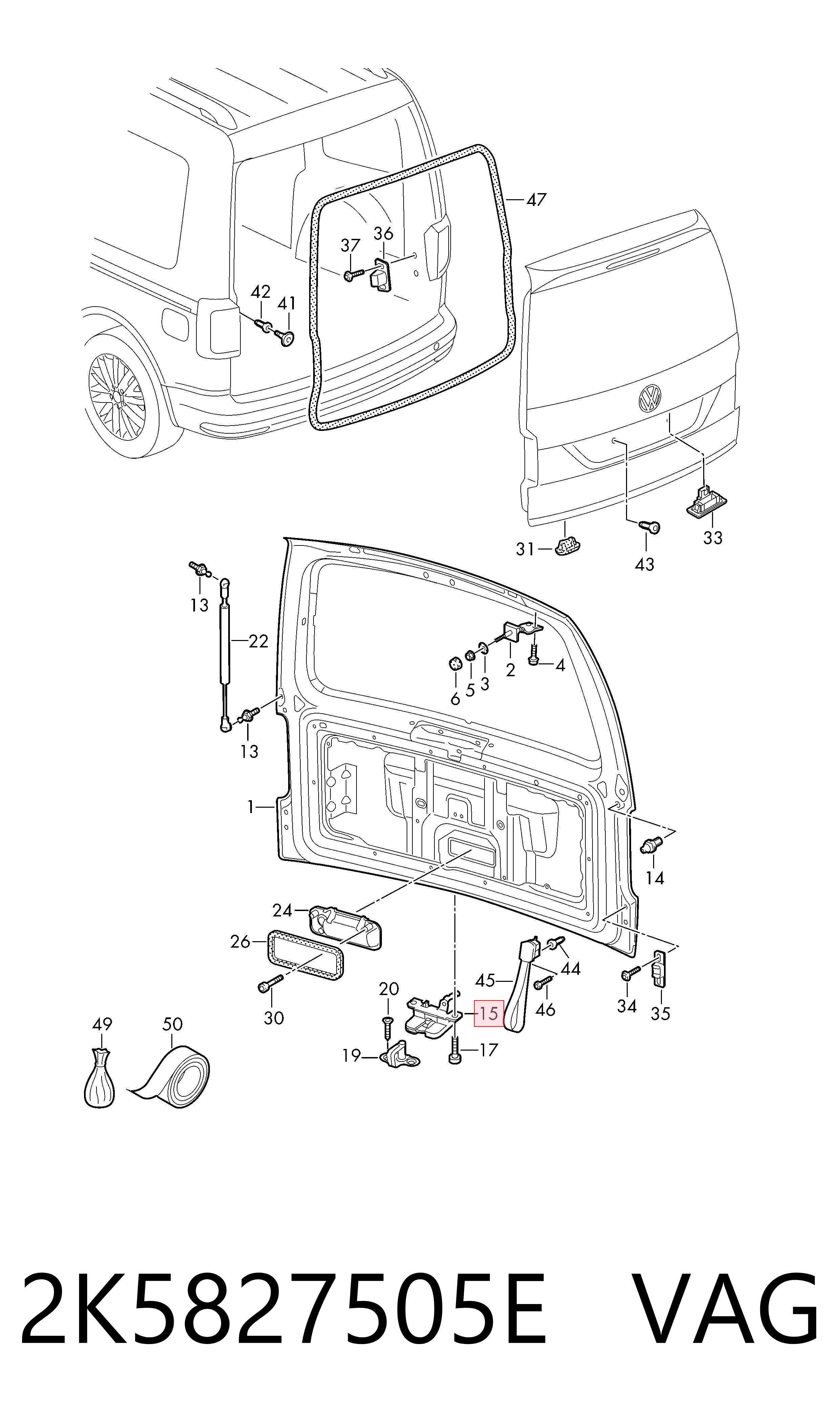 Fecho de tampa de porta-malas (de 3ª/5ª porta traseira) para Volkswagen Caddy IV SAA, SAH