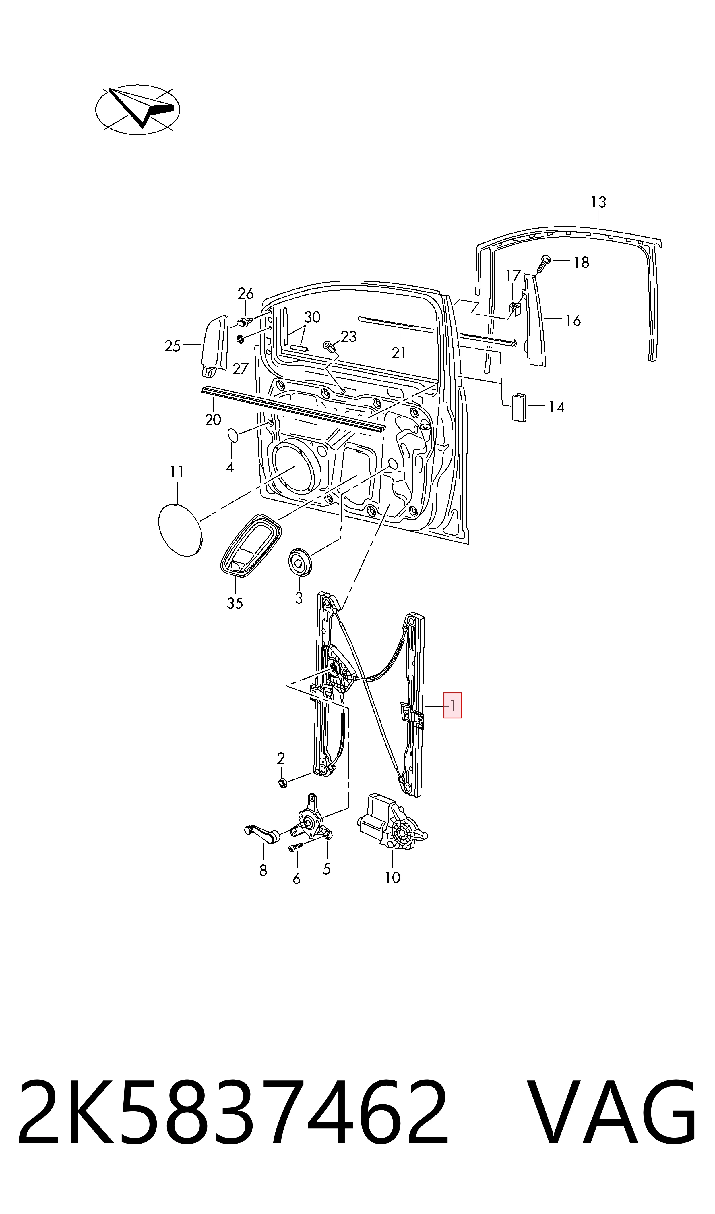 Mecanismo de acionamento de vidro da porta dianteira direita para Volkswagen Caddy IV SAA, SAH