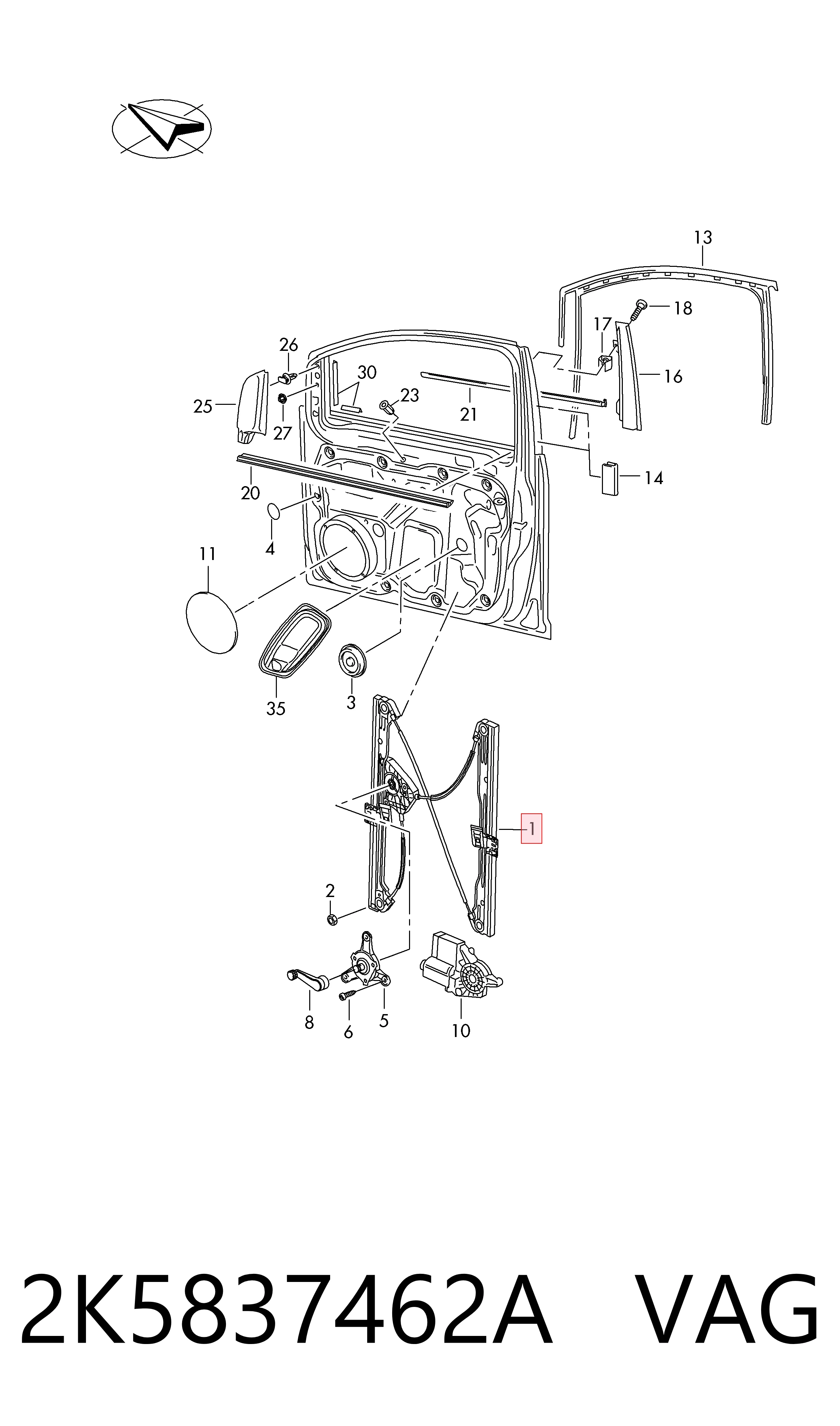 Mecanismo de acionamento de vidro da porta dianteira direita Volkswagen Caddy IV SAA, SAH ao melhor preço