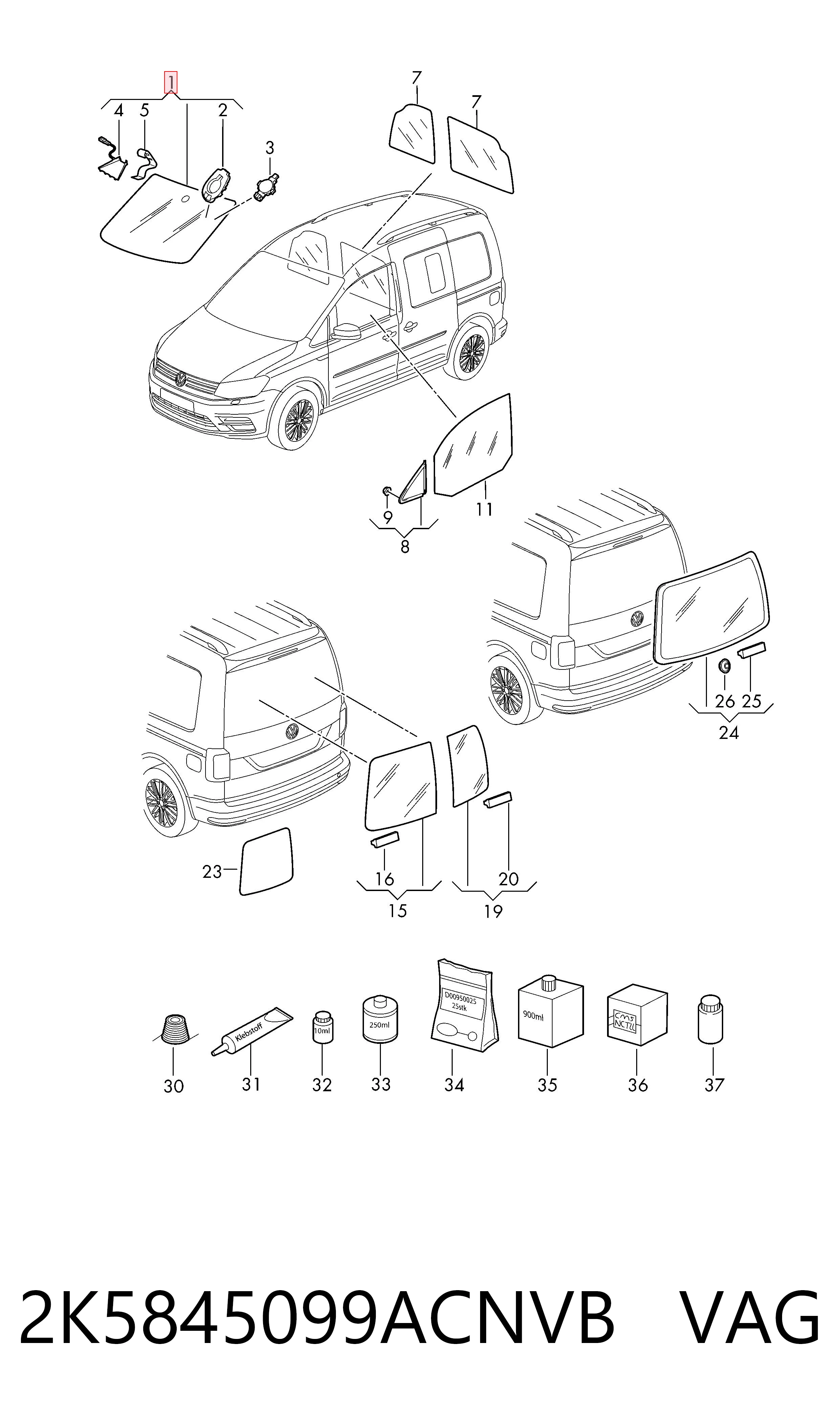 Pára-brisas para Volkswagen Caddy SAB