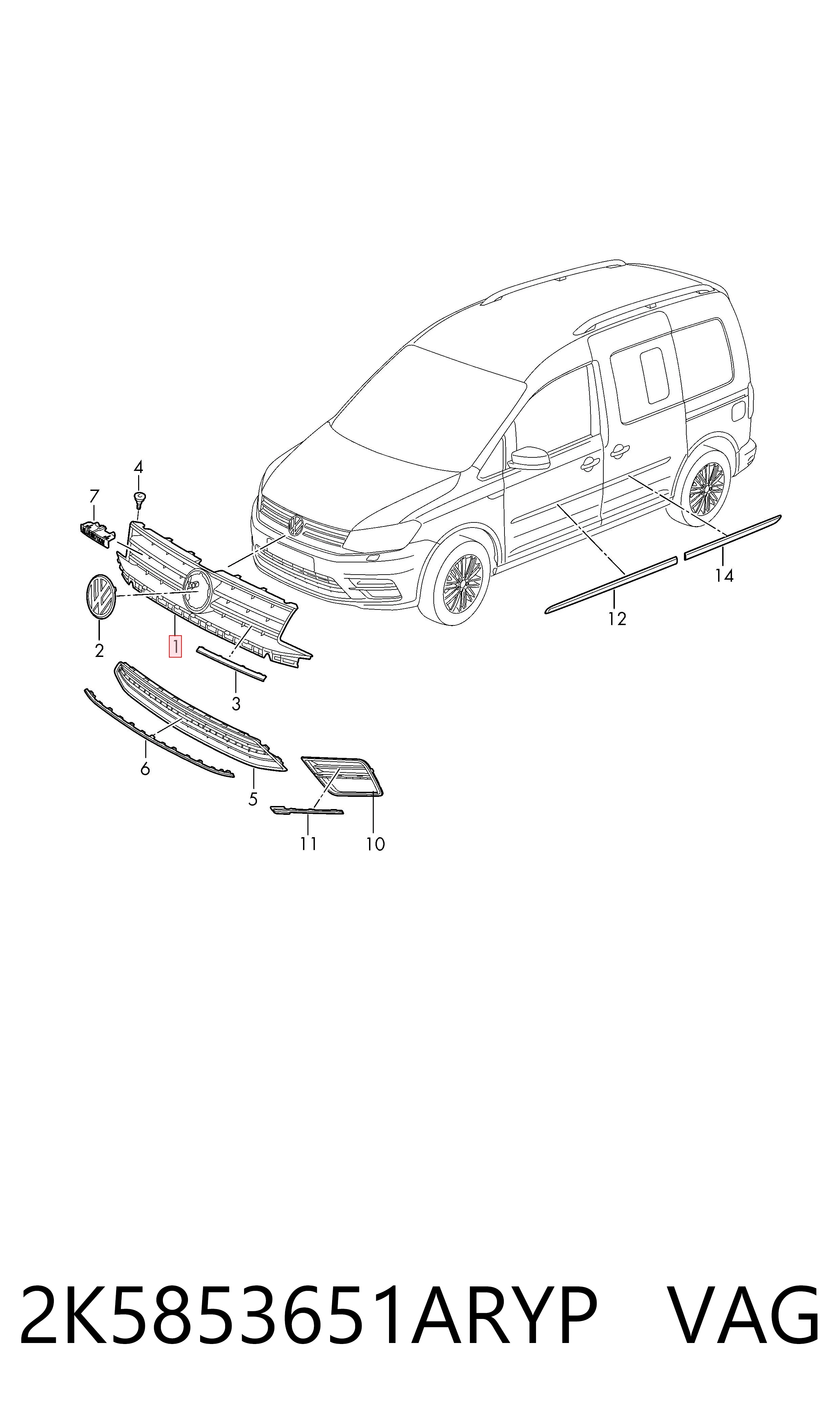 Grelha do radiador Volkswagen Caddy  SAB ao melhor preço