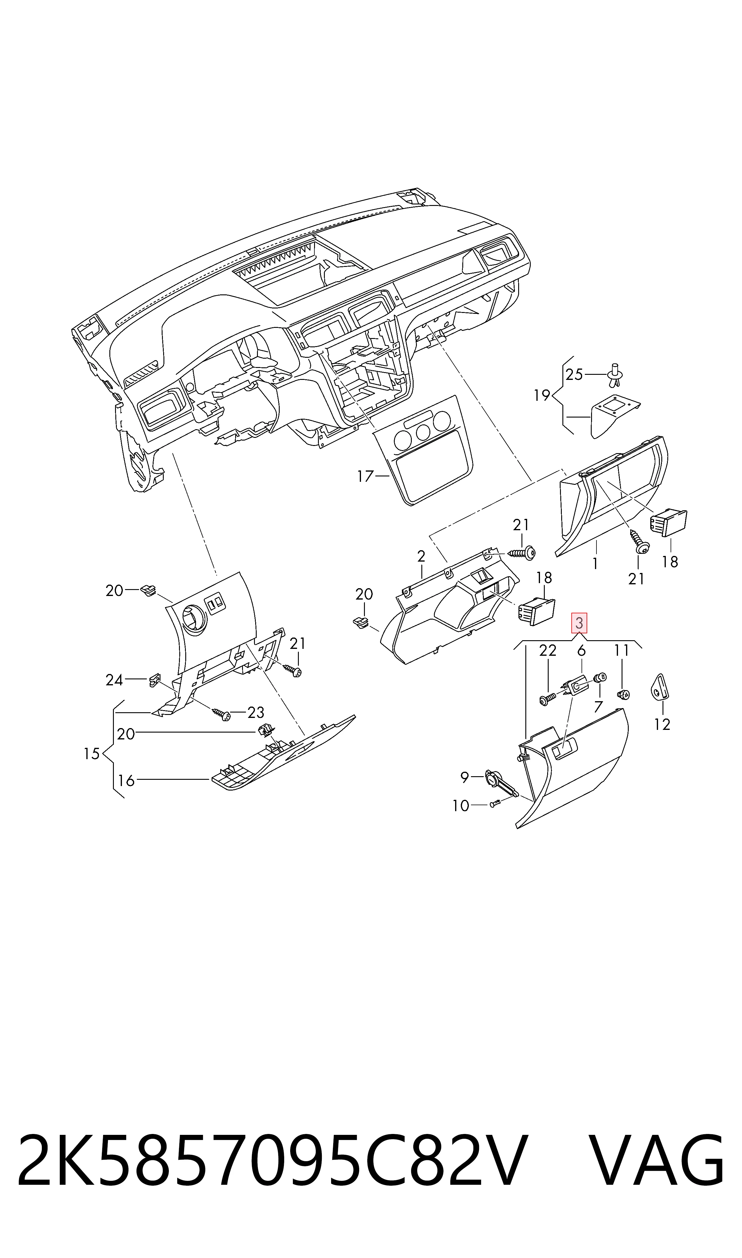 Tampa da caixa para luvas (porta-luvas) para Volkswagen Caddy IV SAB, SAJ