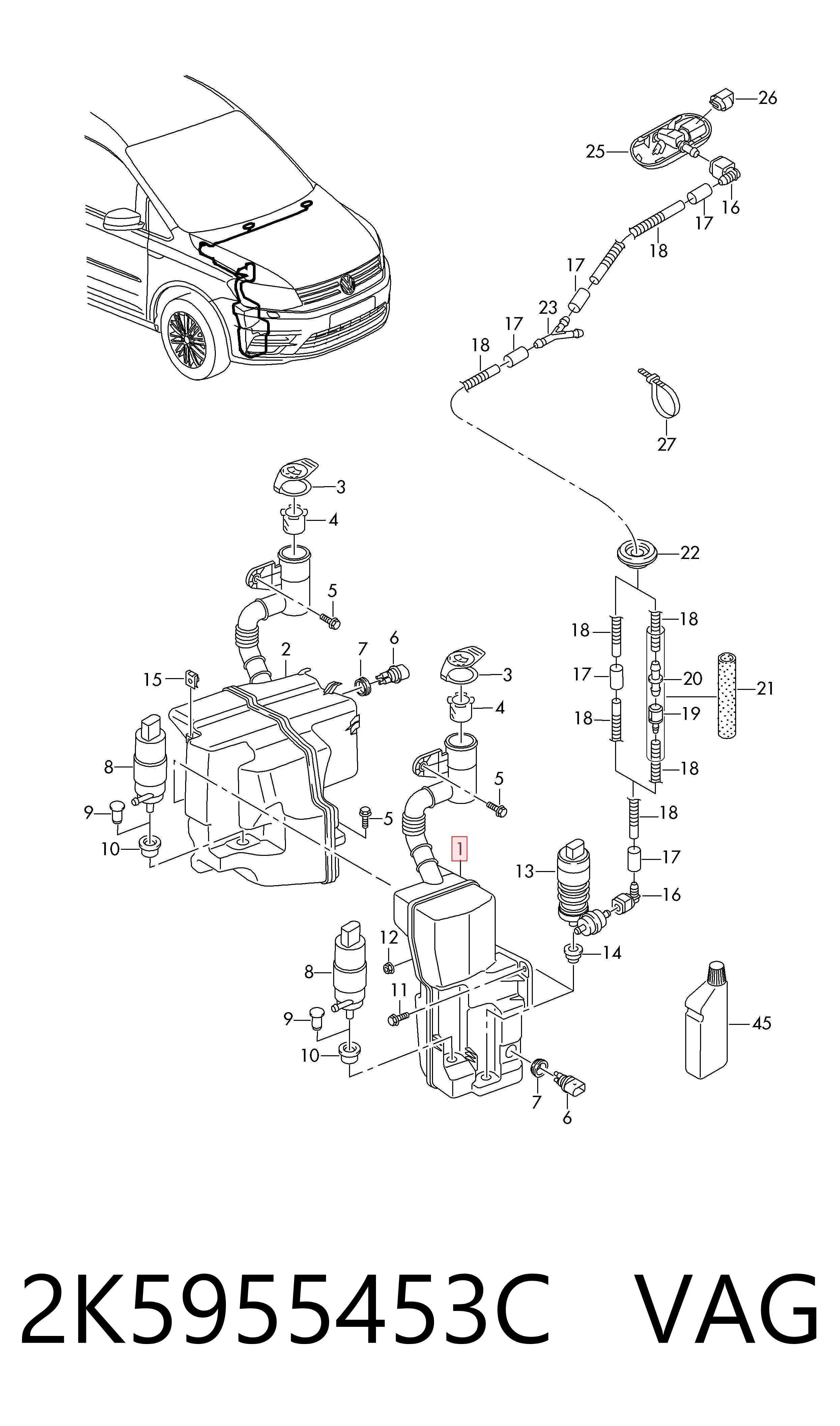2K5955453C VAG Tanque de fluido para lavador de vidro