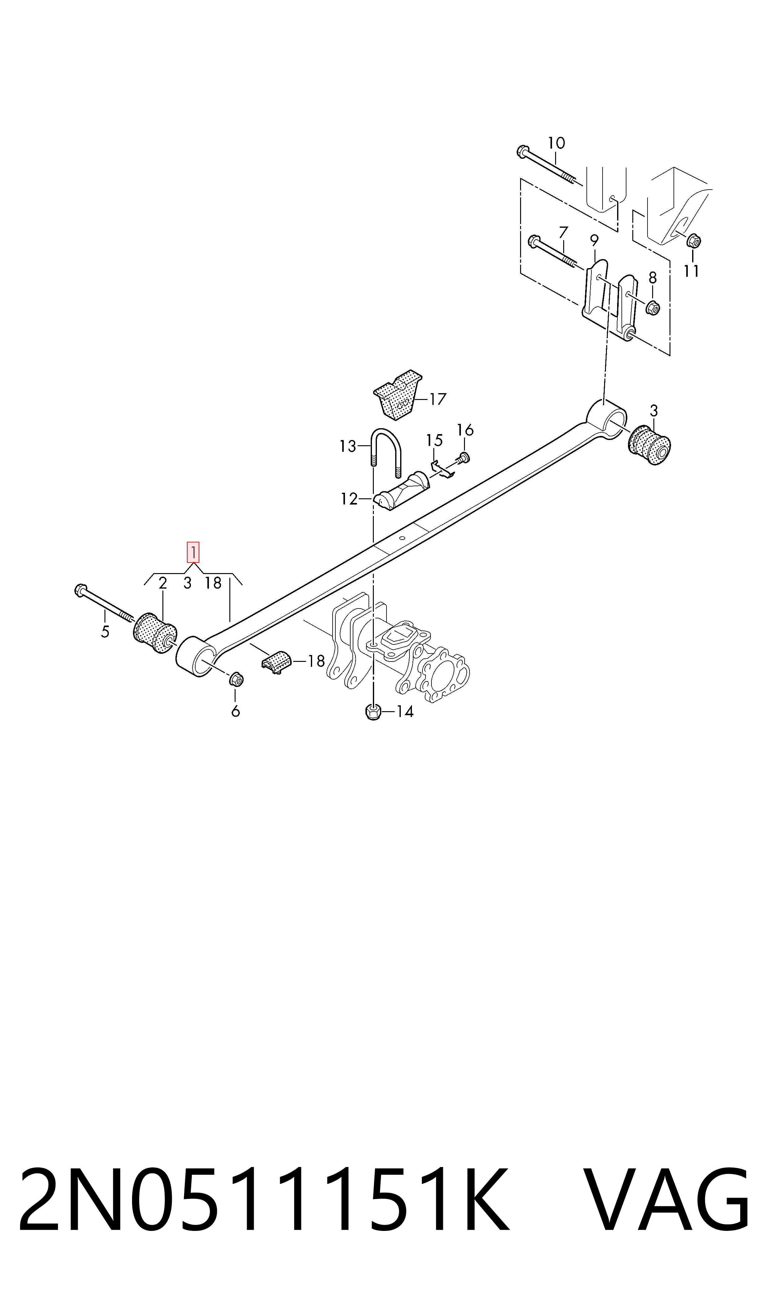  Suspensão de lâminas traseiro Volkswagen Crafter сaixa (SY, SX, SYB, SYC, SYD, SYM) (2016 - 2026) 