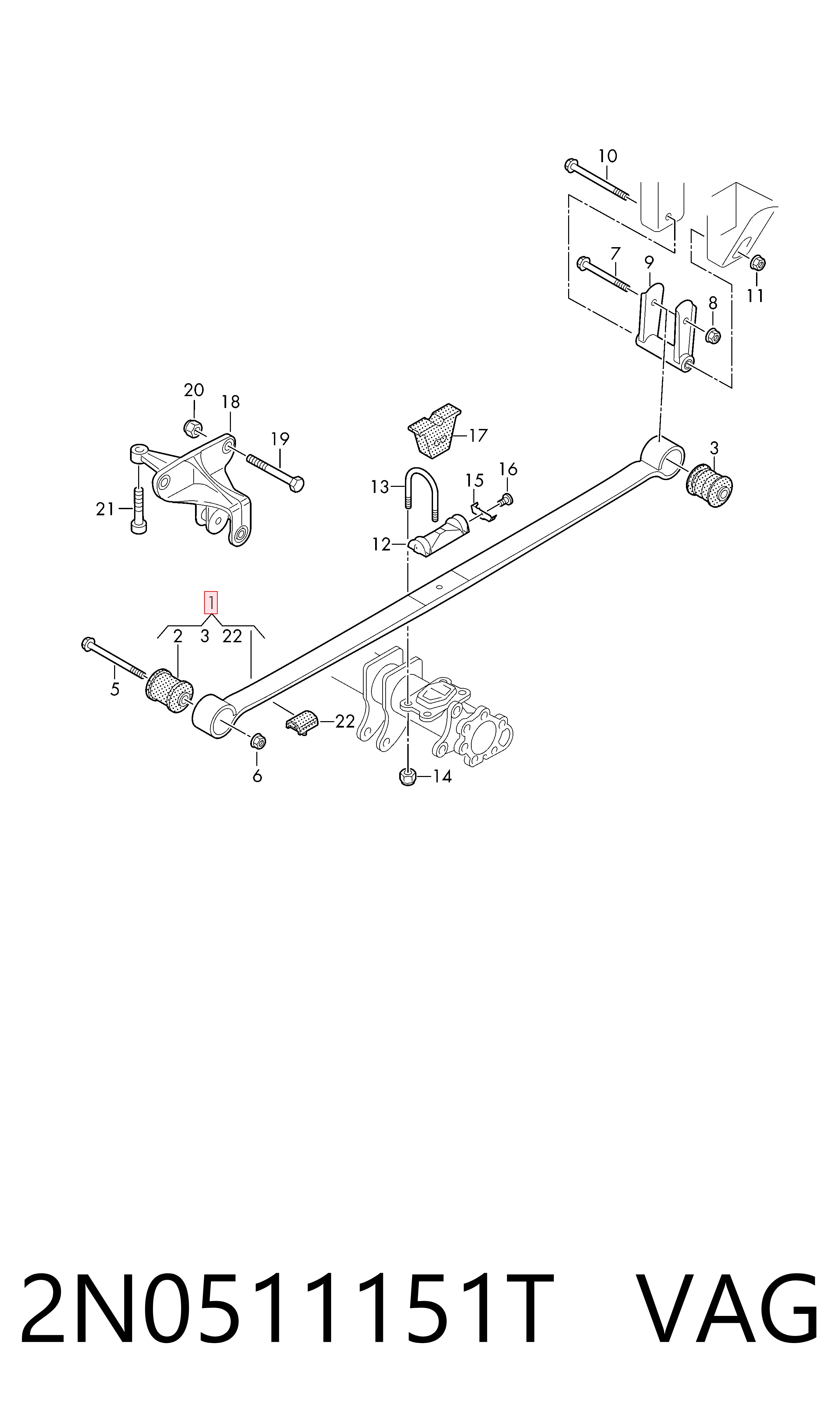 Suspensão de lâminas traseiro Volkswagen Crafter  SZ, SZB, SZC, SZD, SZH, SZI, SZO, SZP