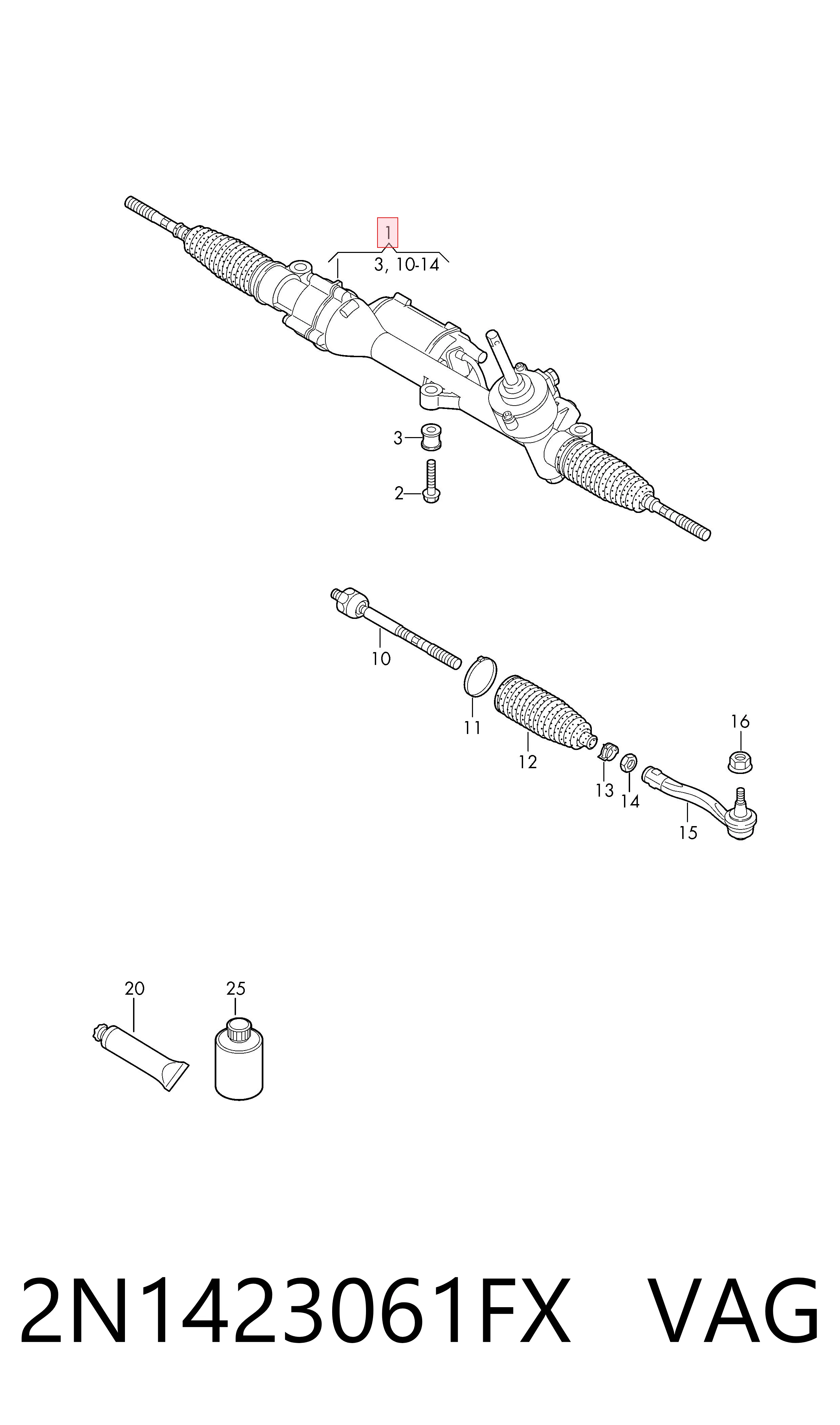 Cremalheira da direção para Volkswagen Crafter  SY, SX, SYB, SYC, SYD, SYM