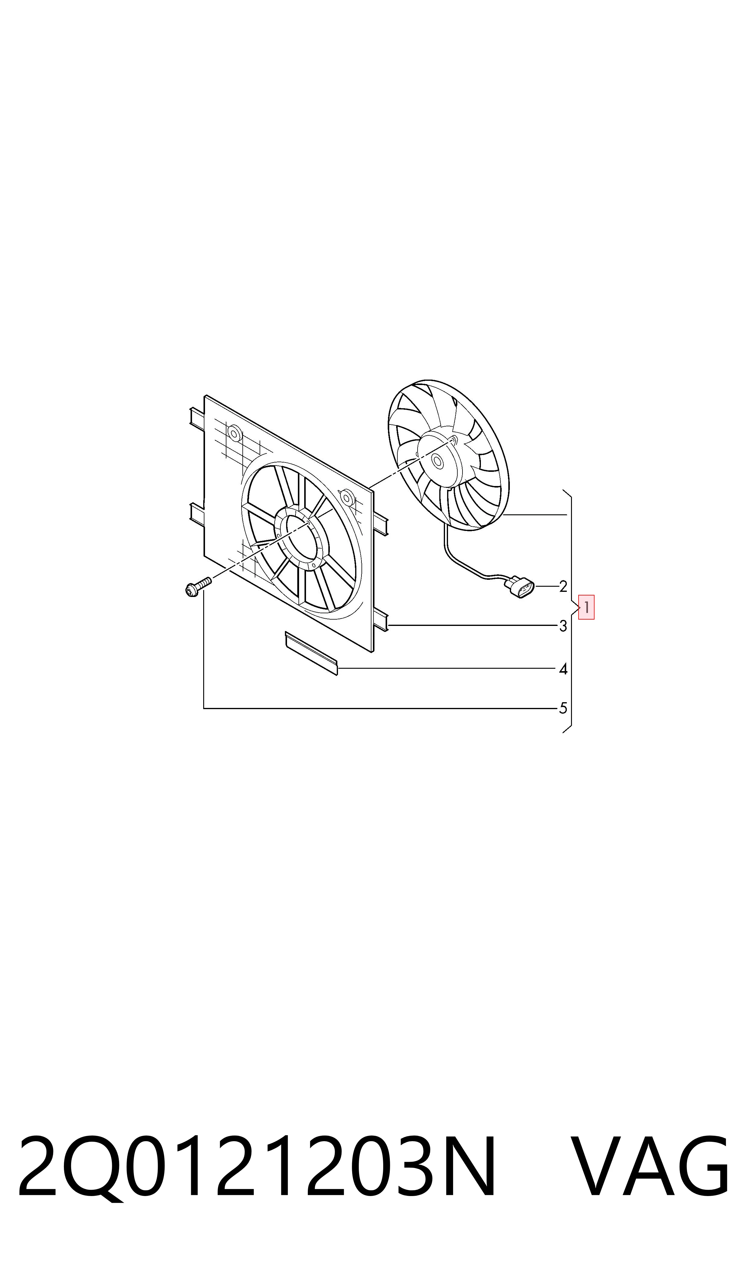 2Q0121203N VAG Difusor do radiador de esfriamento, montado com motor e roda de aletas