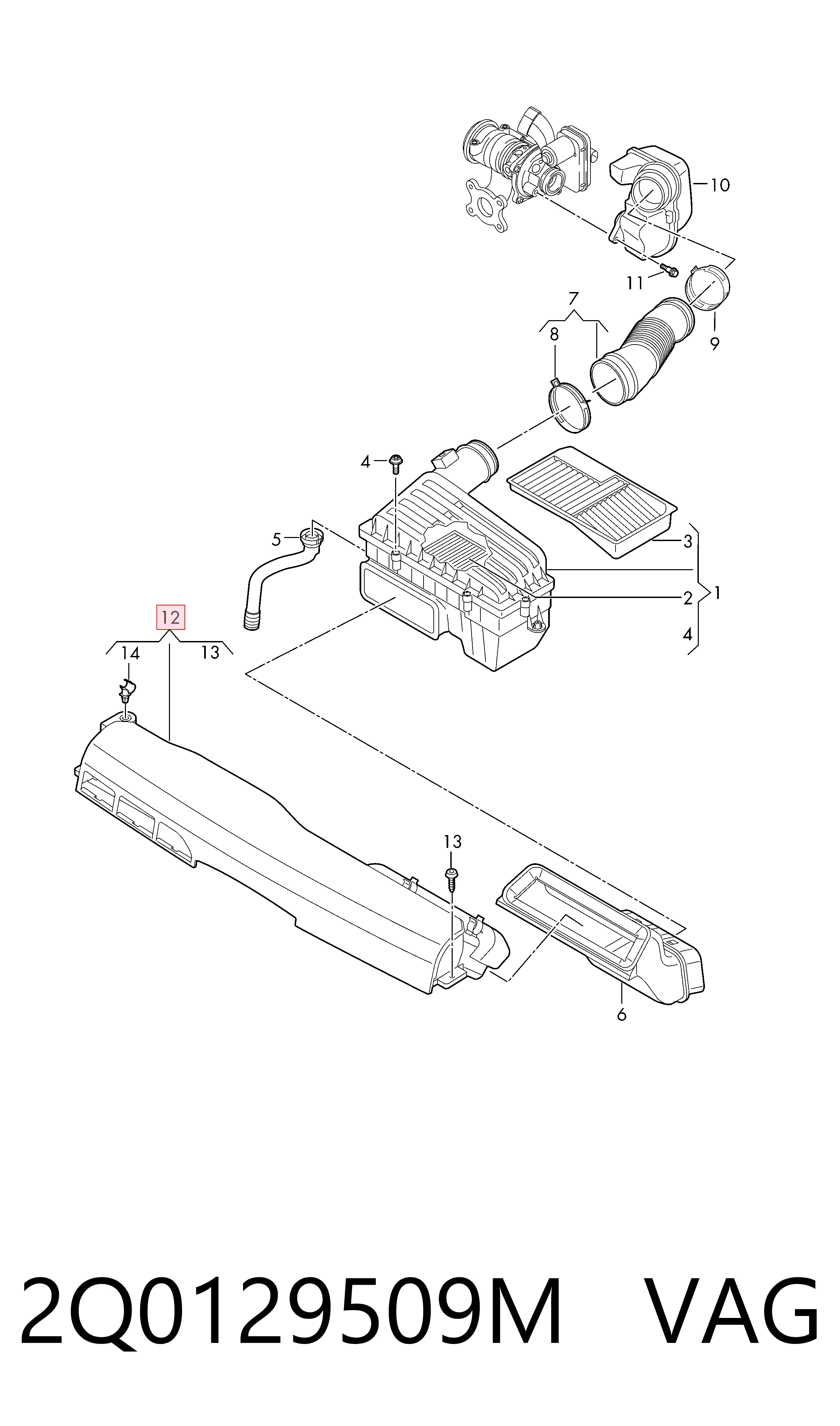 2Q0129509M VAG Tomada de ar de filtro de ar