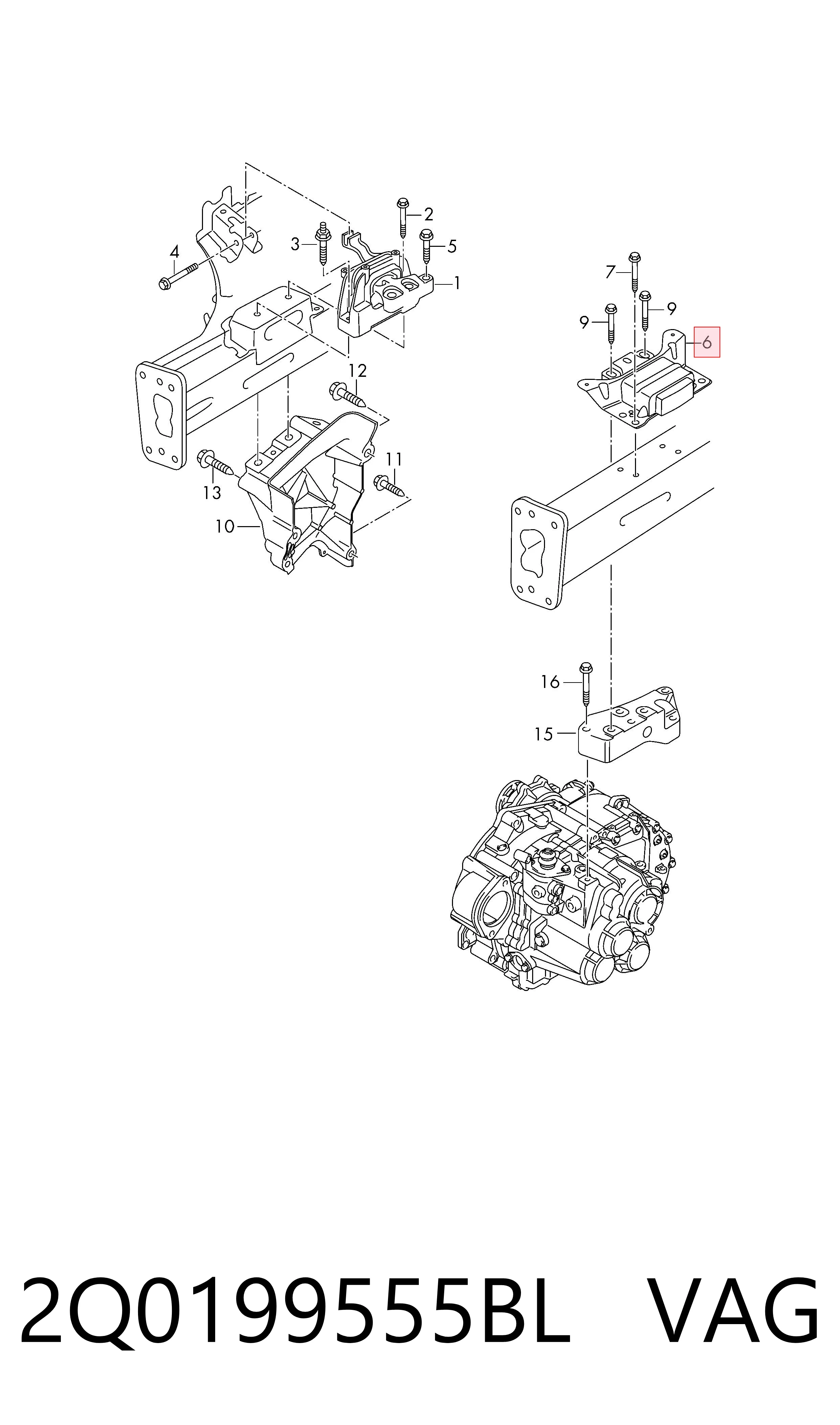 2Q0199555BL VAG Coxim (suporte) esquerdo de motor