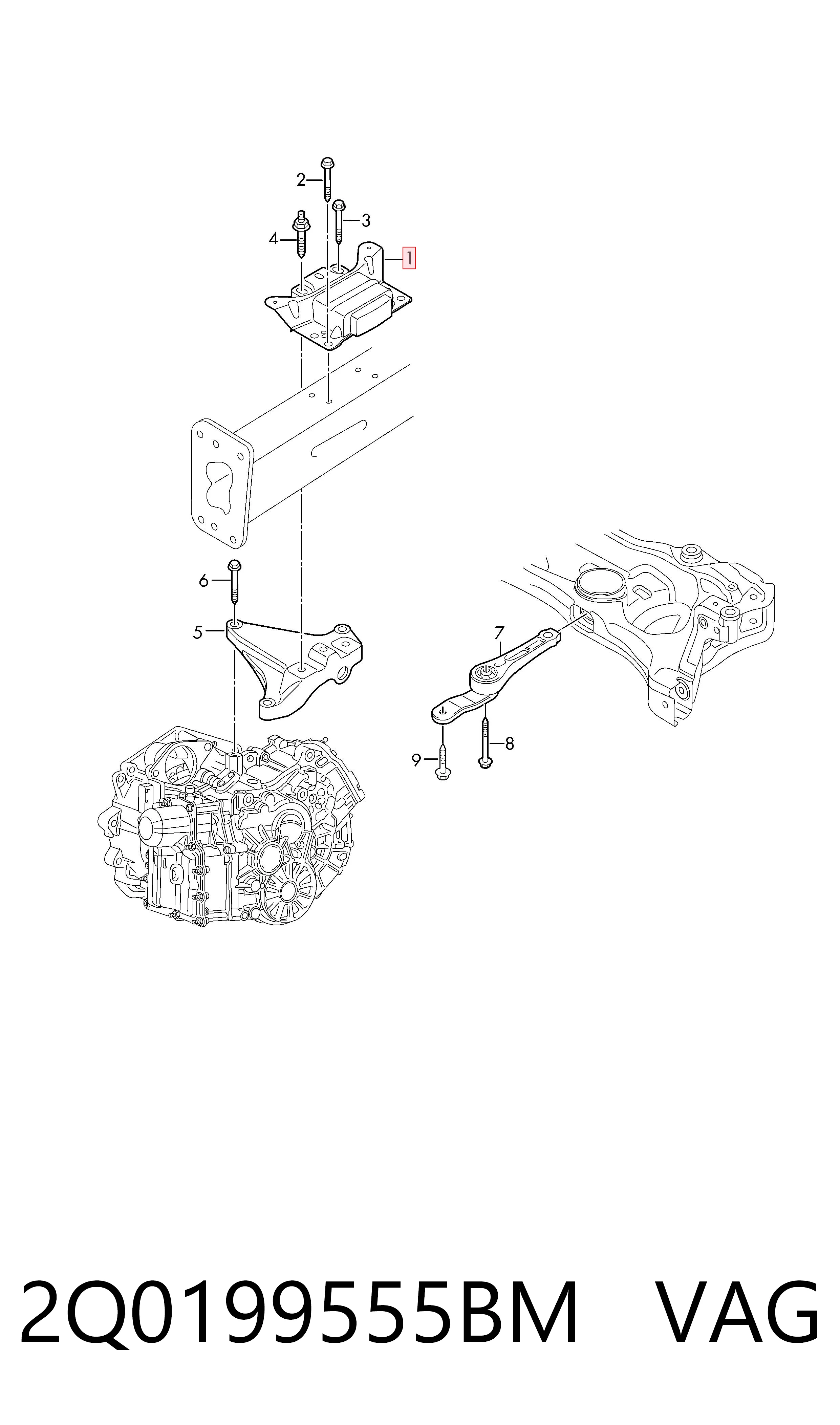 2Q0199555BM VAG Coxim (suporte) esquerdo de motor