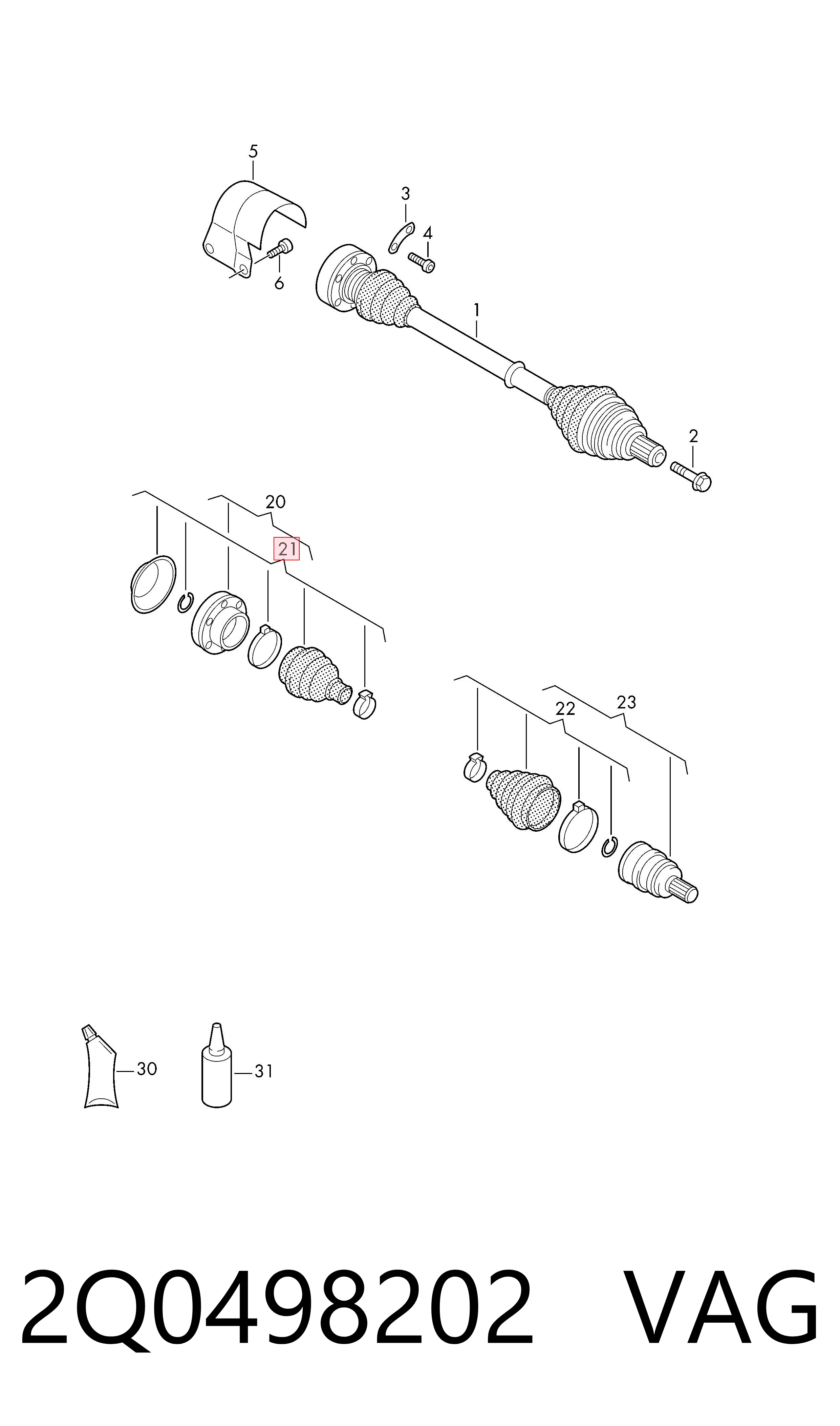 Compre 2Q0498202 VAG Bota de proteção interna de junta homocinética do semieixo traseiro