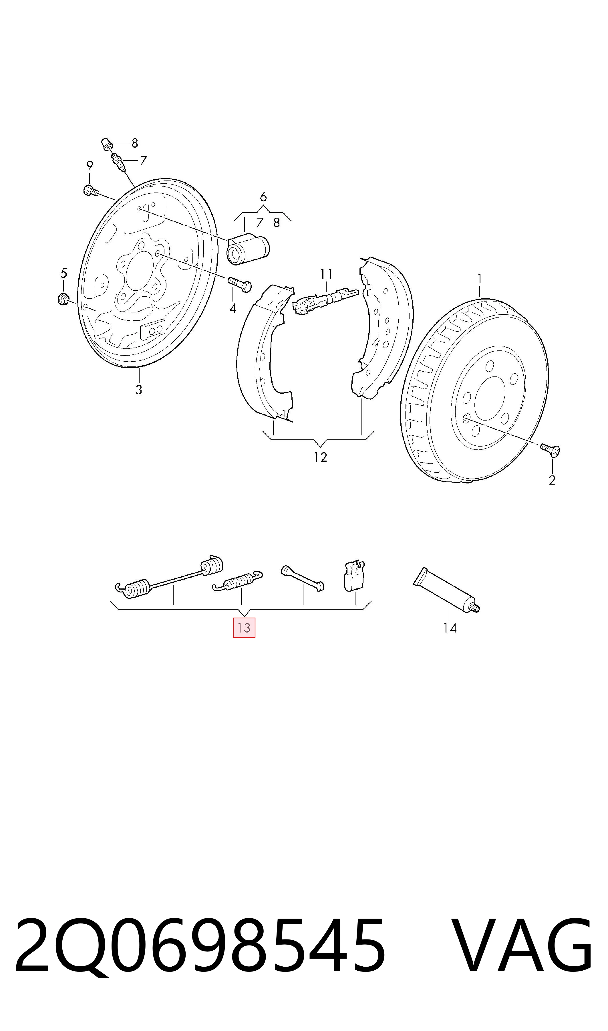 Kit de montagem das sapatas traseiras de tambor Volkswagen Polo VI AW1, BZ1, AE1 ao melhor preço