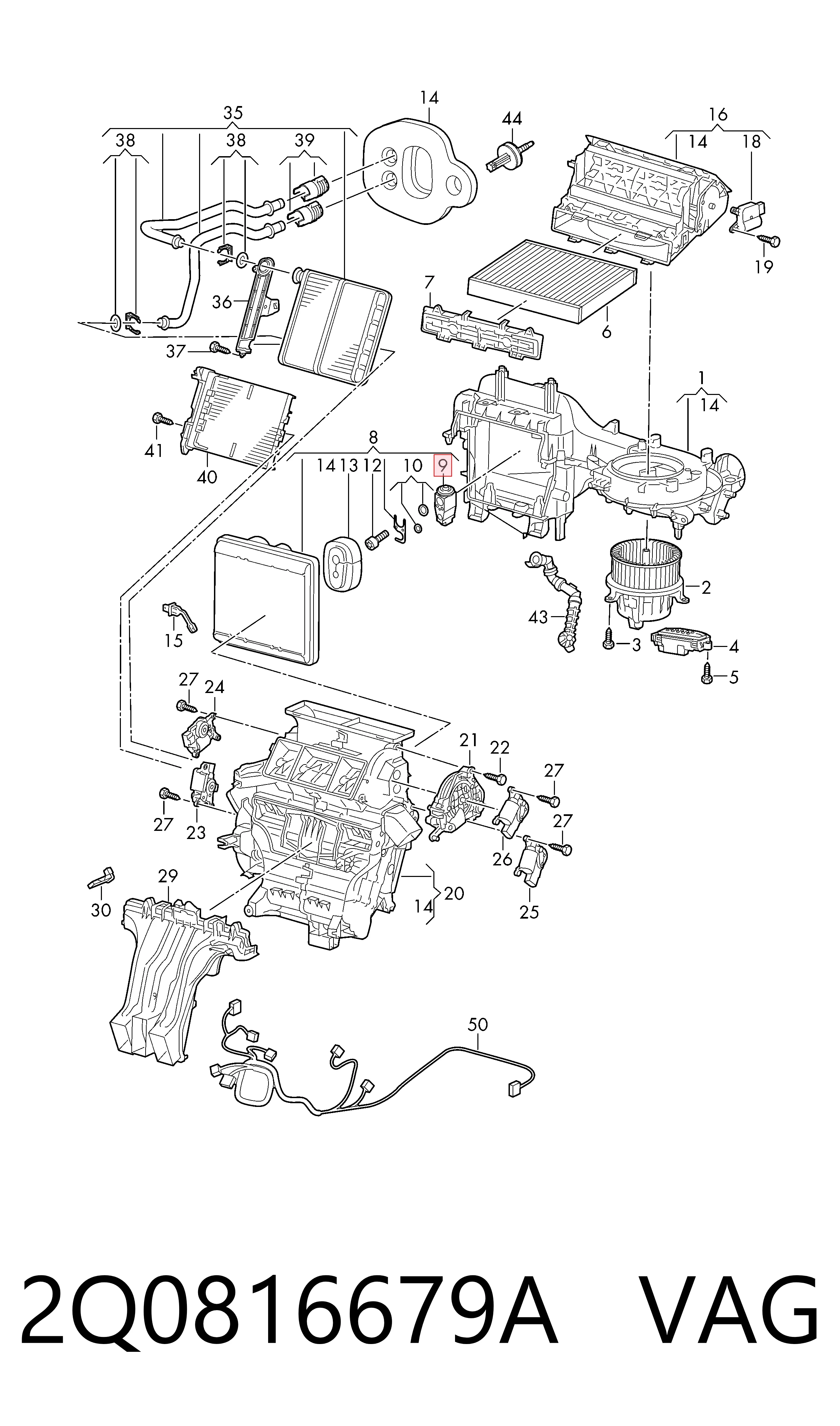 2Q0816679A VAG Válvula TRV de aparelho de ar condicionado