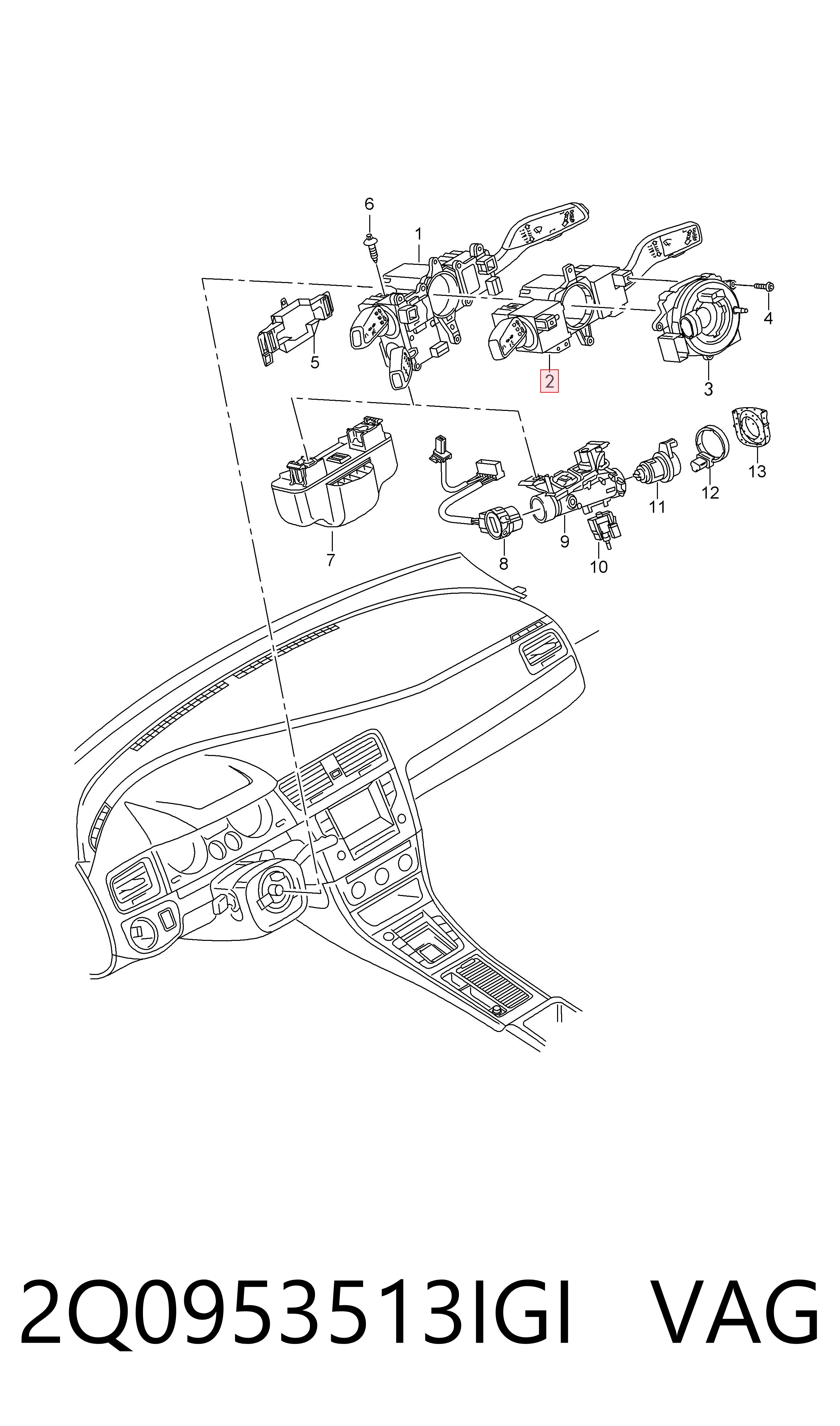 Anel AIRBAG de contato, cabo plano do volante 2Q0953513IGI VAG