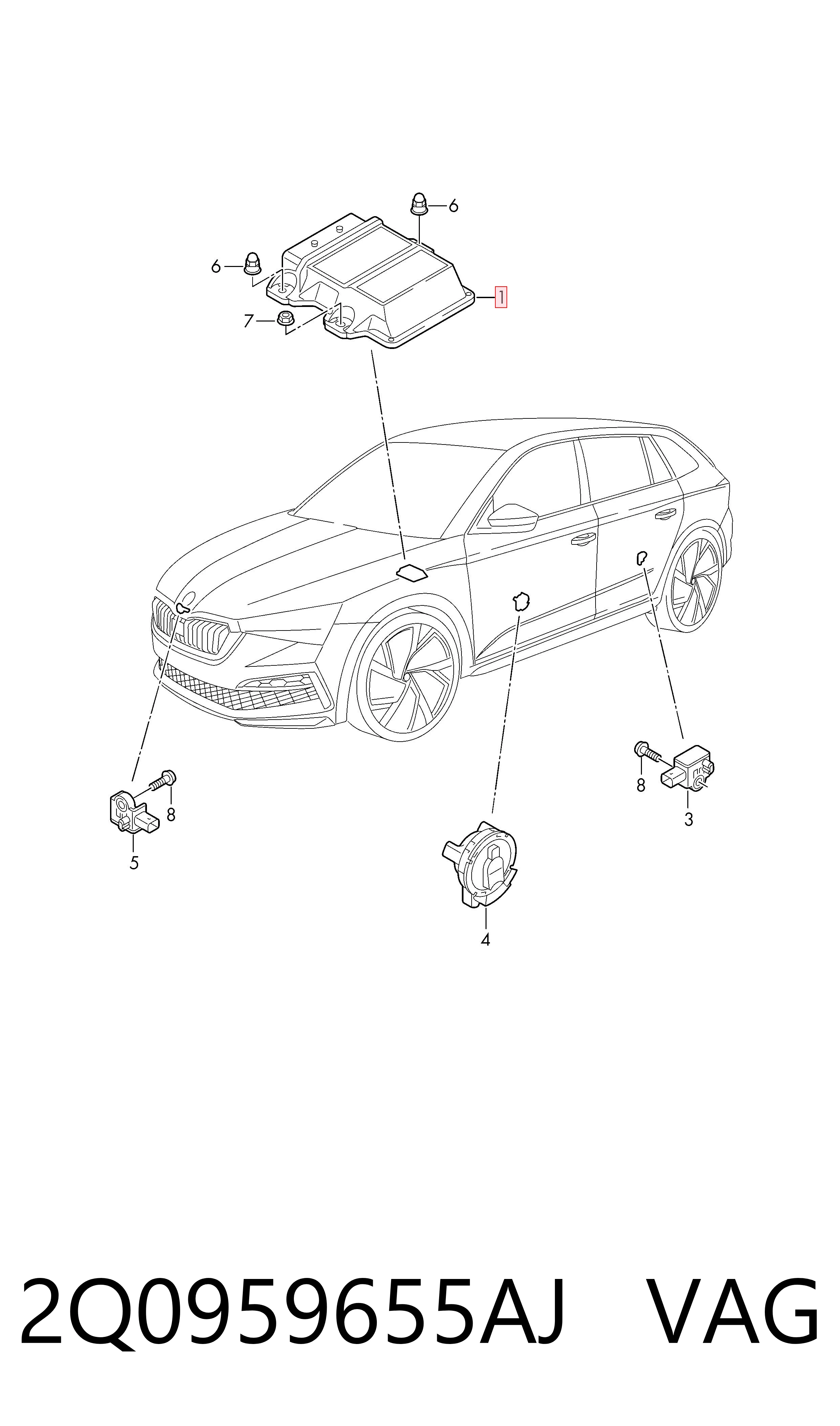 Compre 2Q0959655AJ VAG Módulo processador de controlo da bolsa de ar (Centralina eletrônica AIRBAG)