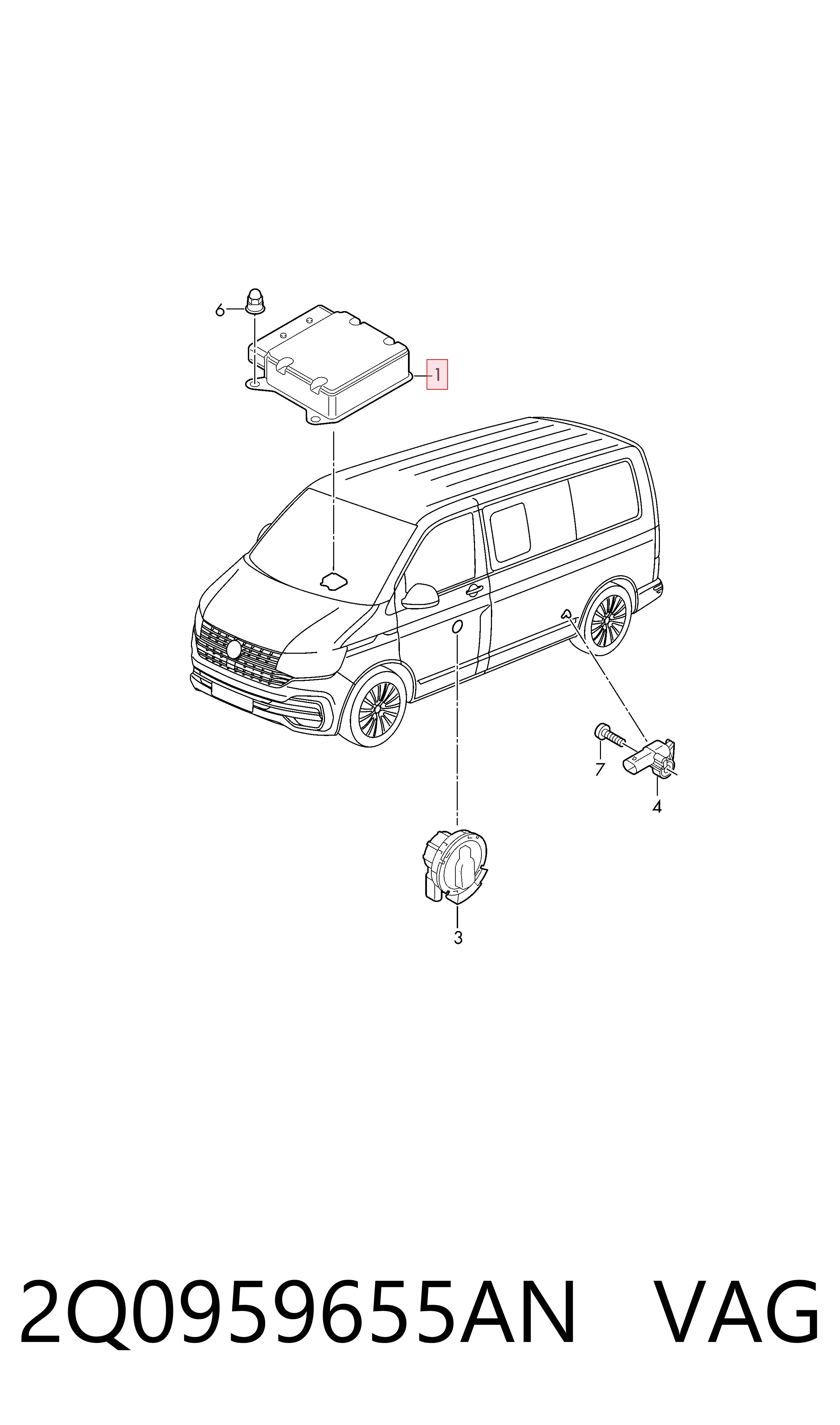 2Q0959655AN VAG Módulo processador de controlo da bolsa de ar (Centralina eletrônica AIRBAG)