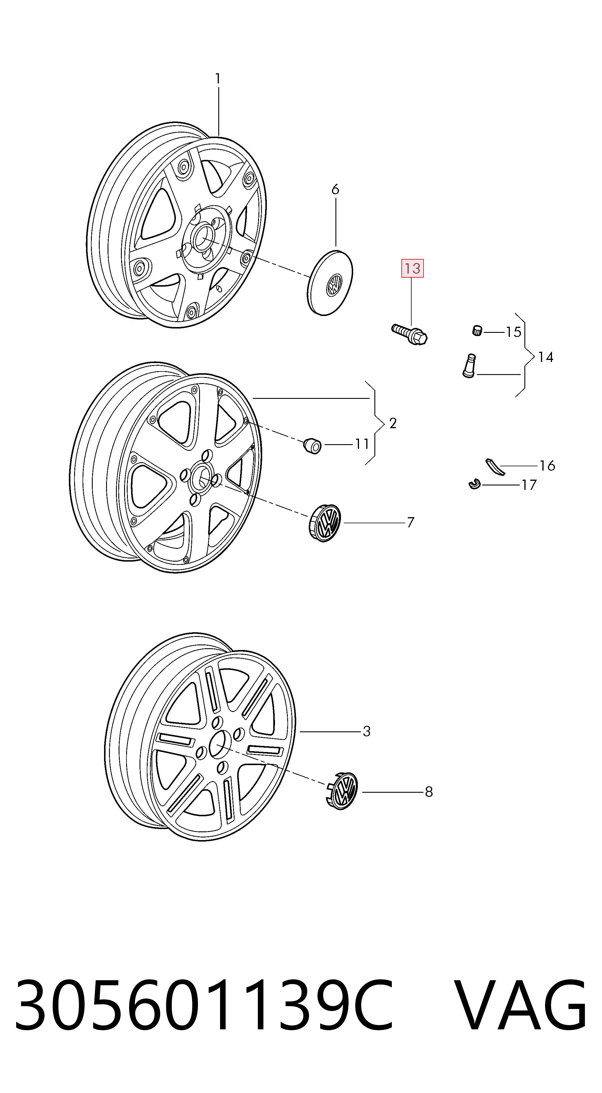 305601139C VAG Parafuso de roda
