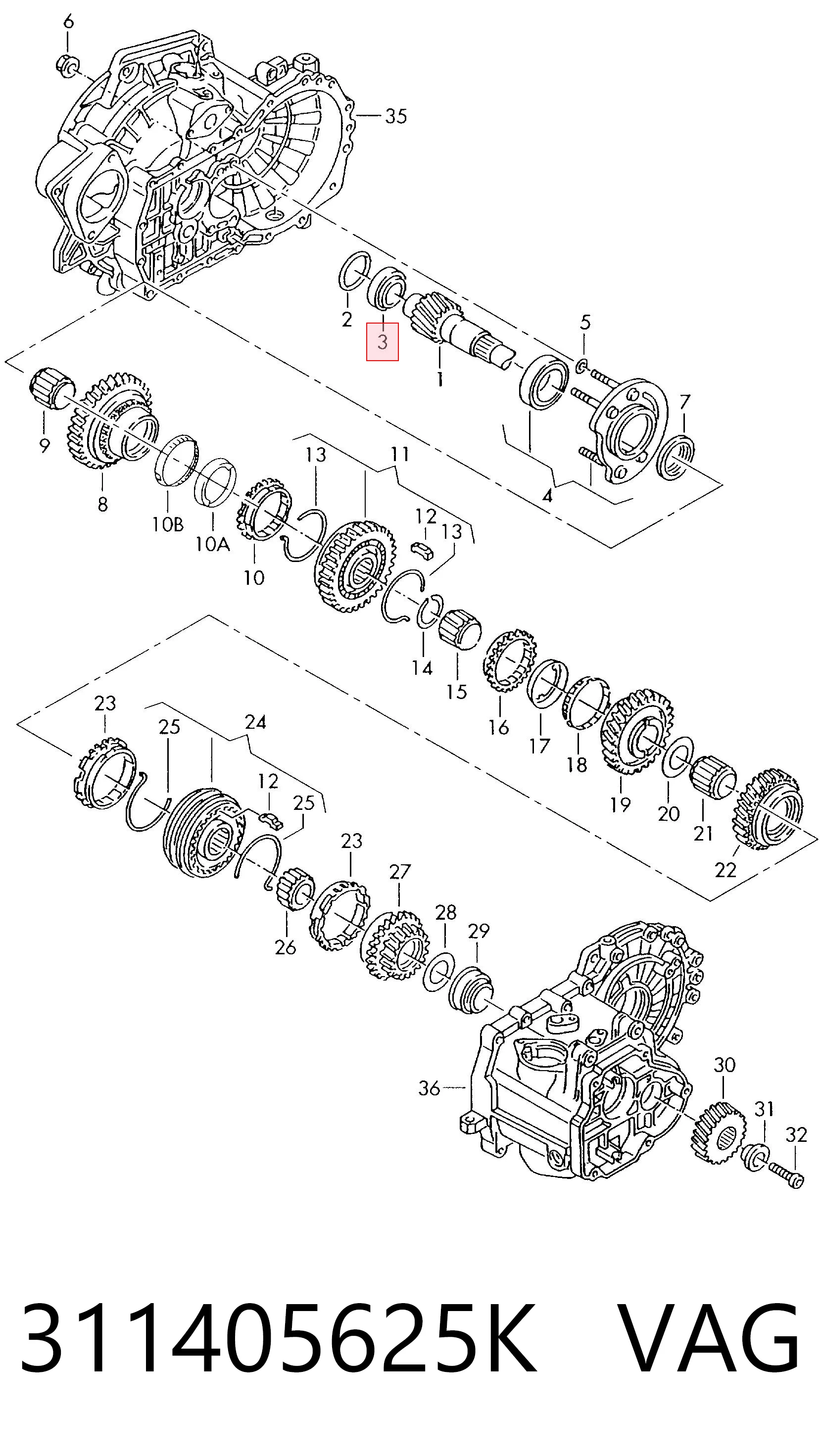 Rolamento da árvore primária da Caixa de Mudança para Volkswagen Touran 5T1
