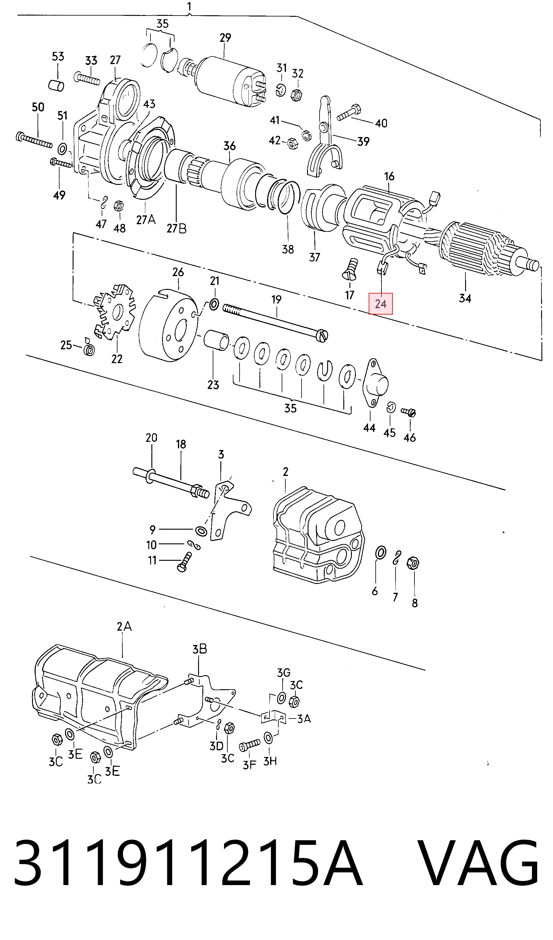 Escova do motor de arranco para Volkswagen Golf II 19E, 1G1