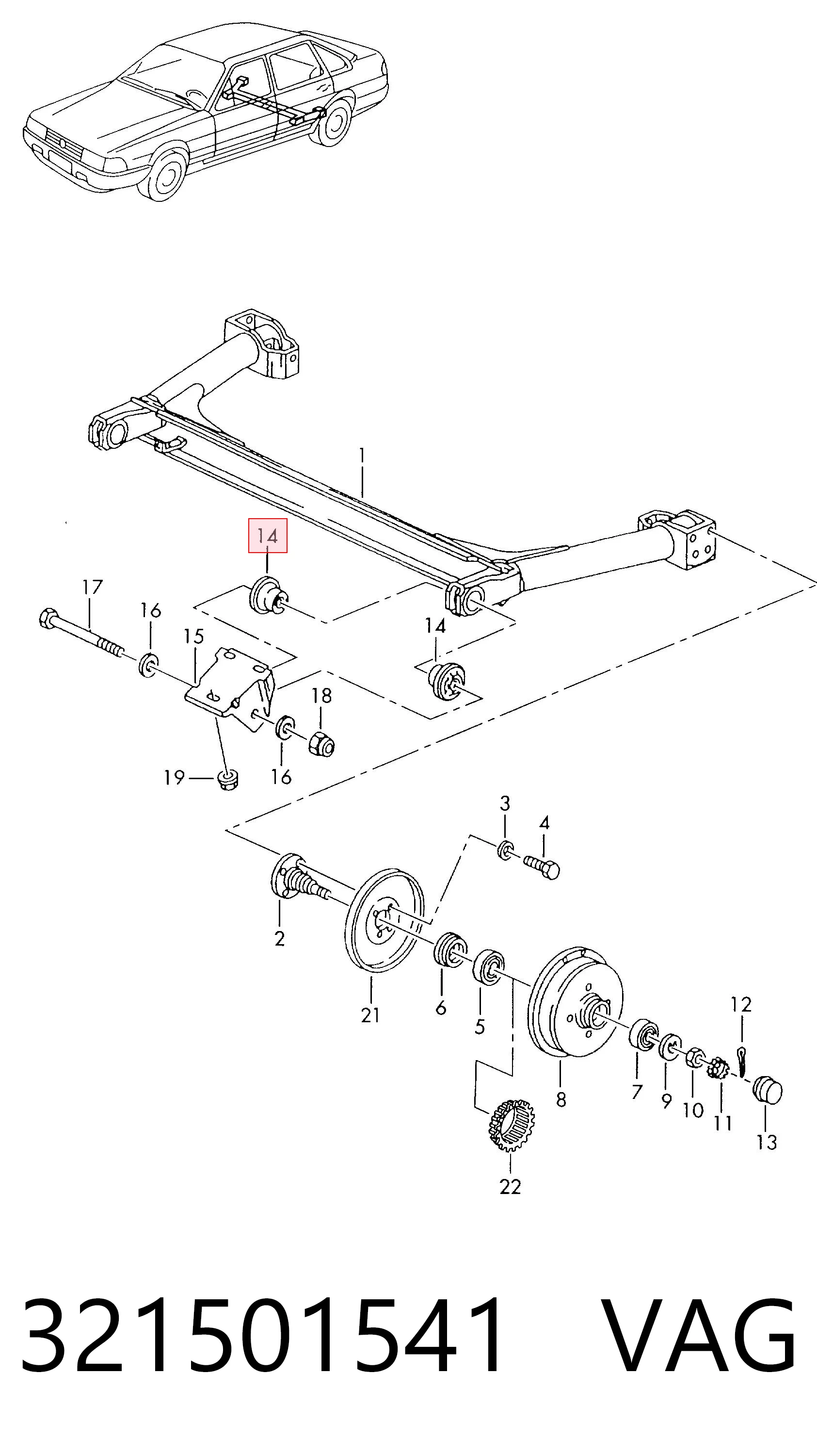 Bloco silencioso de viga traseira (de plataforma veicular) para Volkswagen Passat 32B