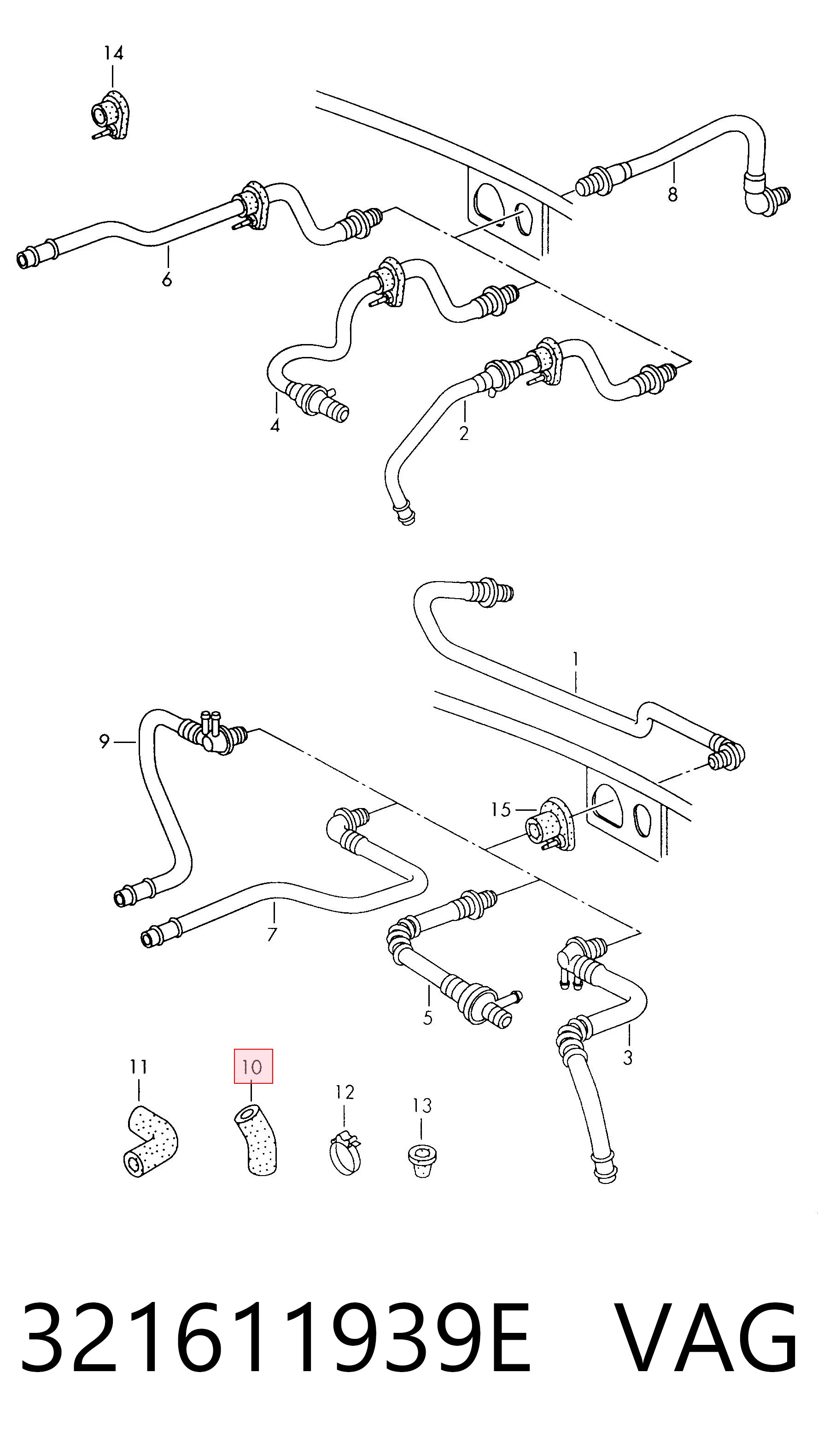 321611939E VAG Cano derivado de ventilação de cárter (de separador de óleo)