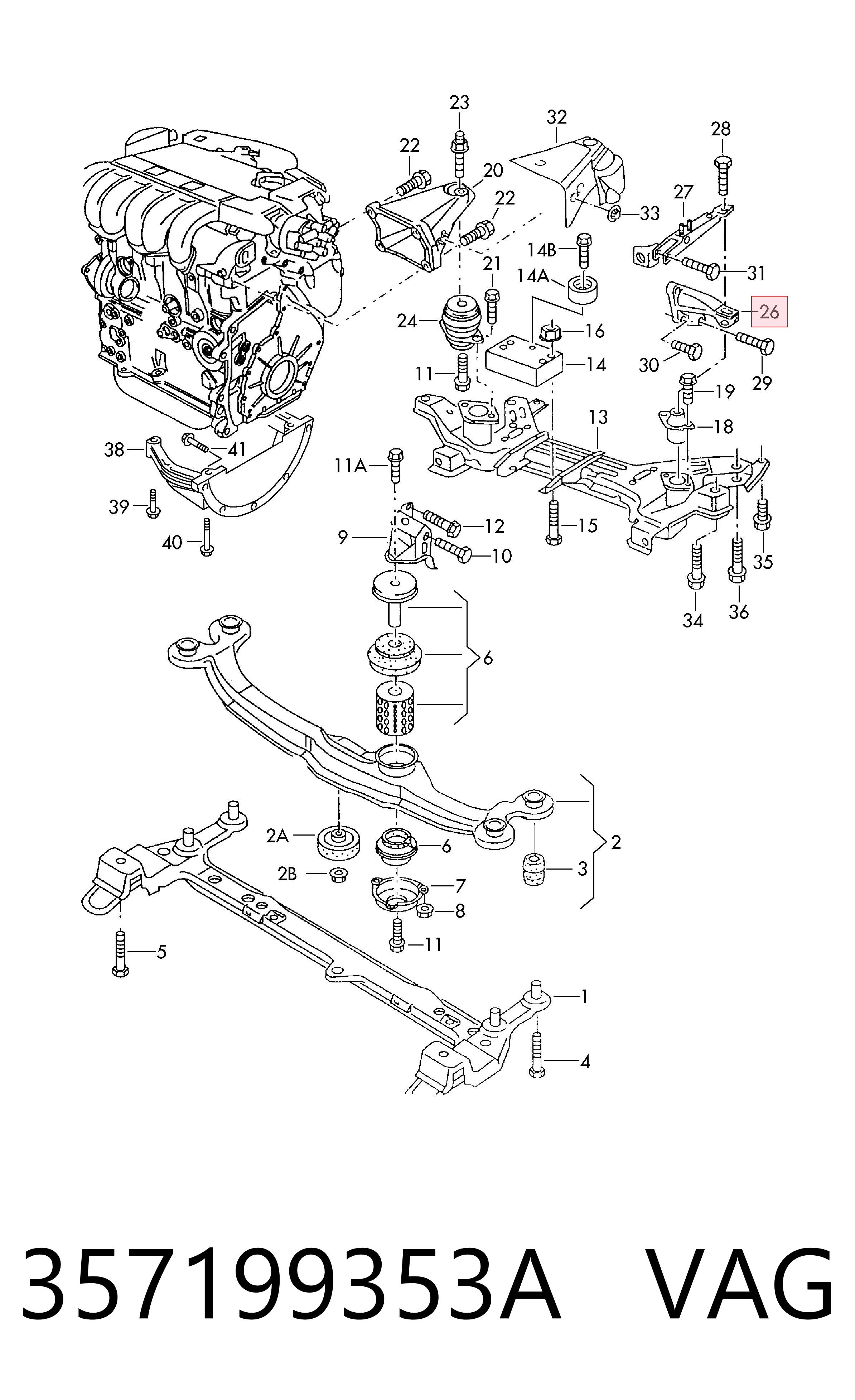 357199353A VAG Consola de coxim (apoio) esquerda de motor
