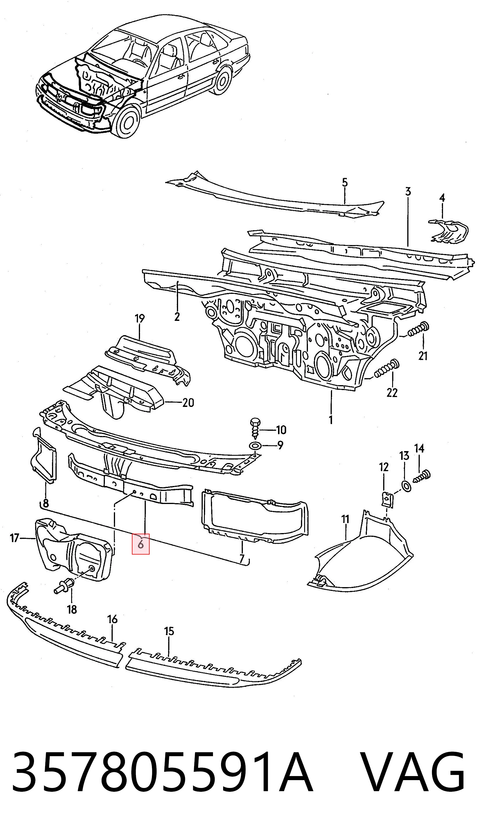 Suporte do radiador montado (painel de montagem de fixação das luzes) Volkswagen Passat 3A2, 351, 312 ao melhor preço
