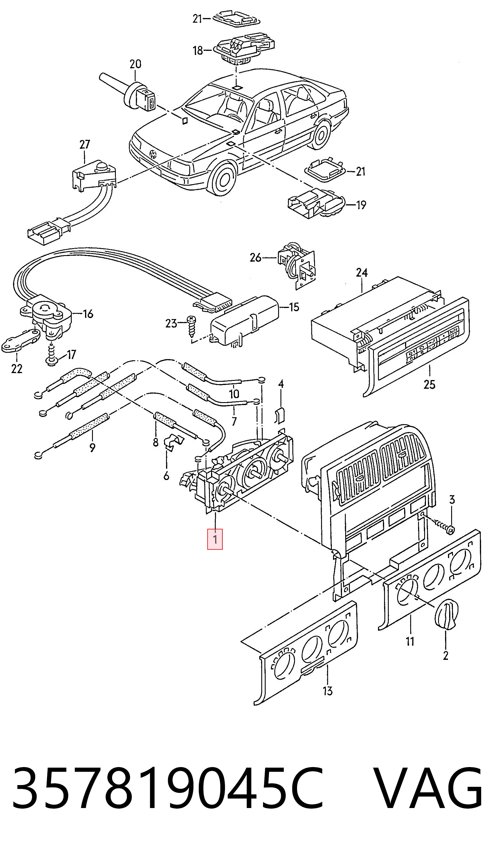 Unidade de controlo dos modos de aquecimento/condicionamento para Volkswagen Passat B3, B4 3A5, 351, 315