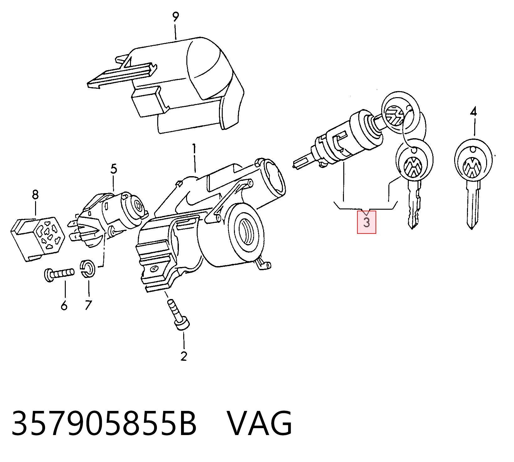 Trinco de fecho de ignição VAG 357905855B preço, a partir de 11,05 USD