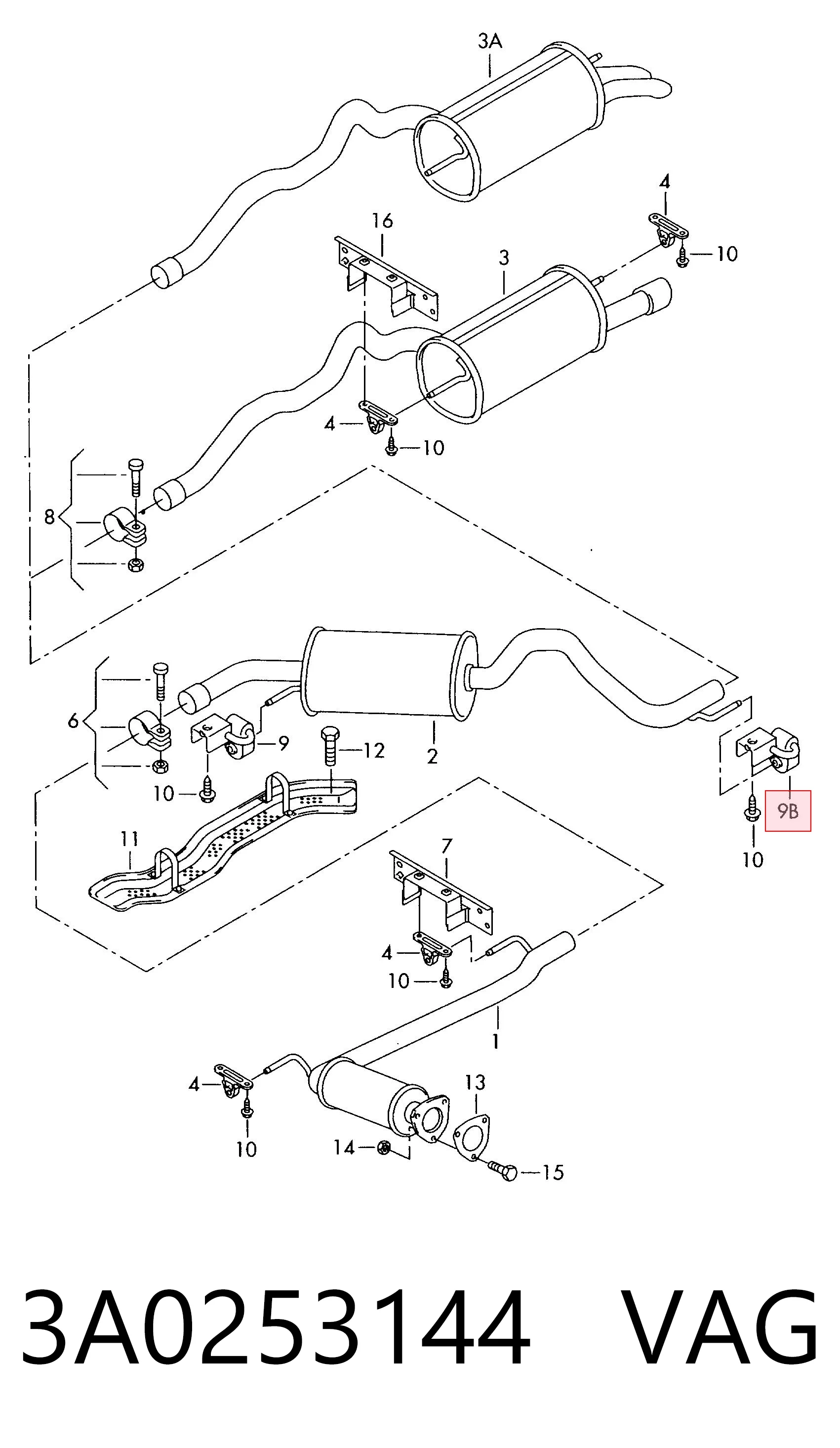3A0253144 VAG Coxim de fixação do silenciador