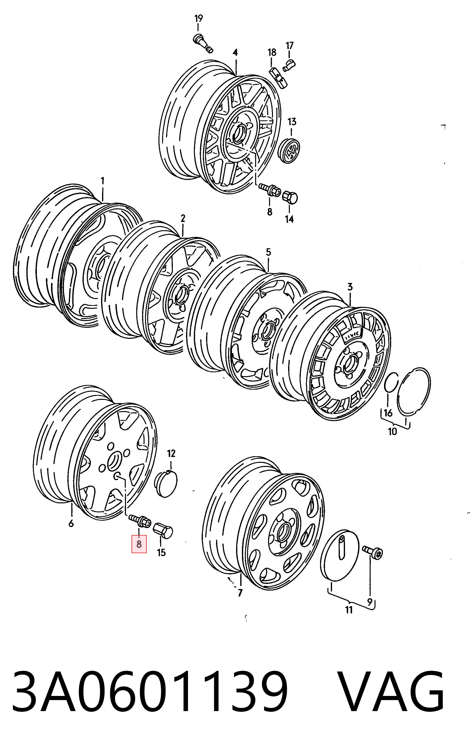 3A0601139 VAG Parafuso de roda