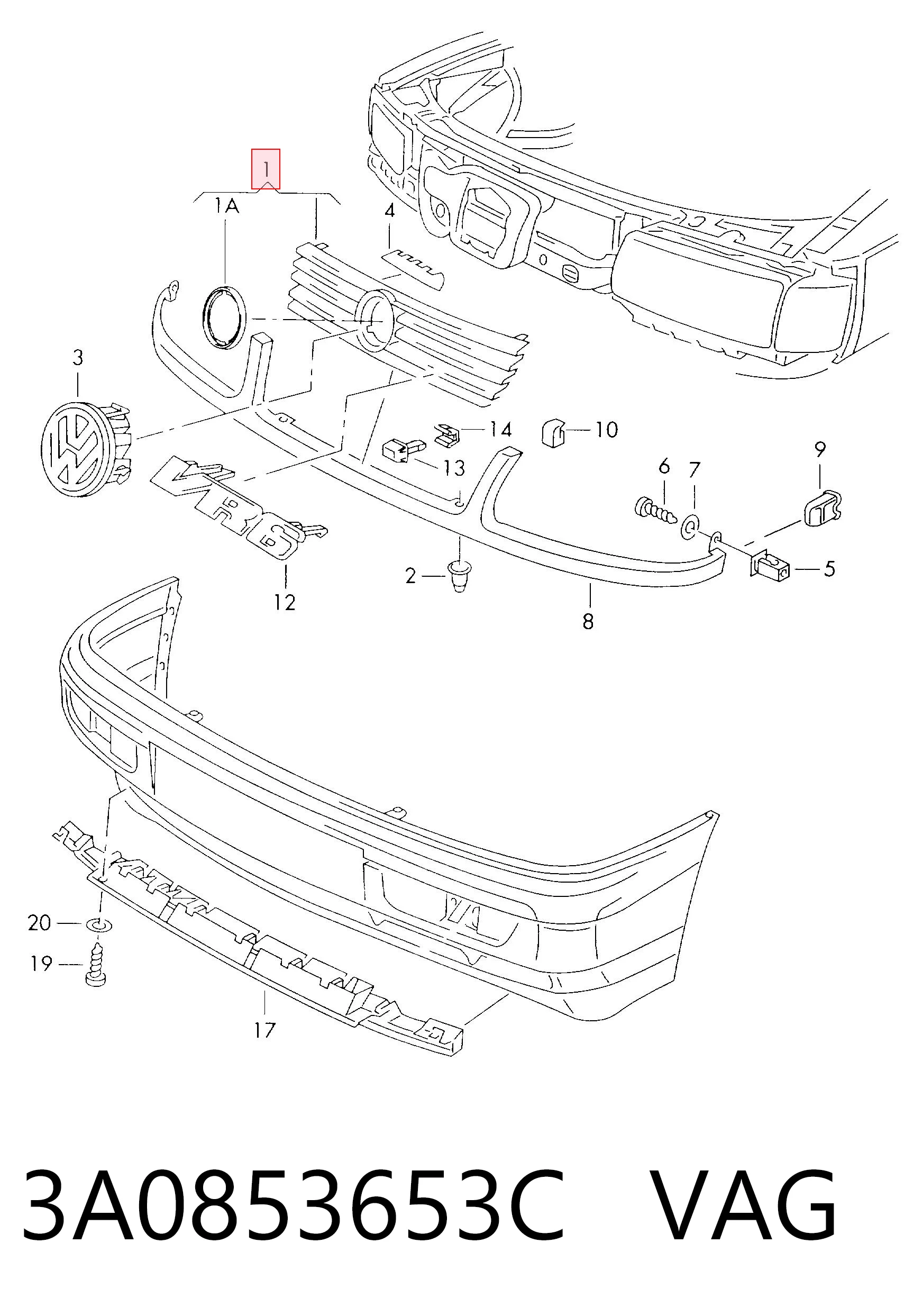  Grelha do radiador Volkswagen Passat B3, B4 sedan (3A2, 351, 312) (1988 - 1997) B3, B4