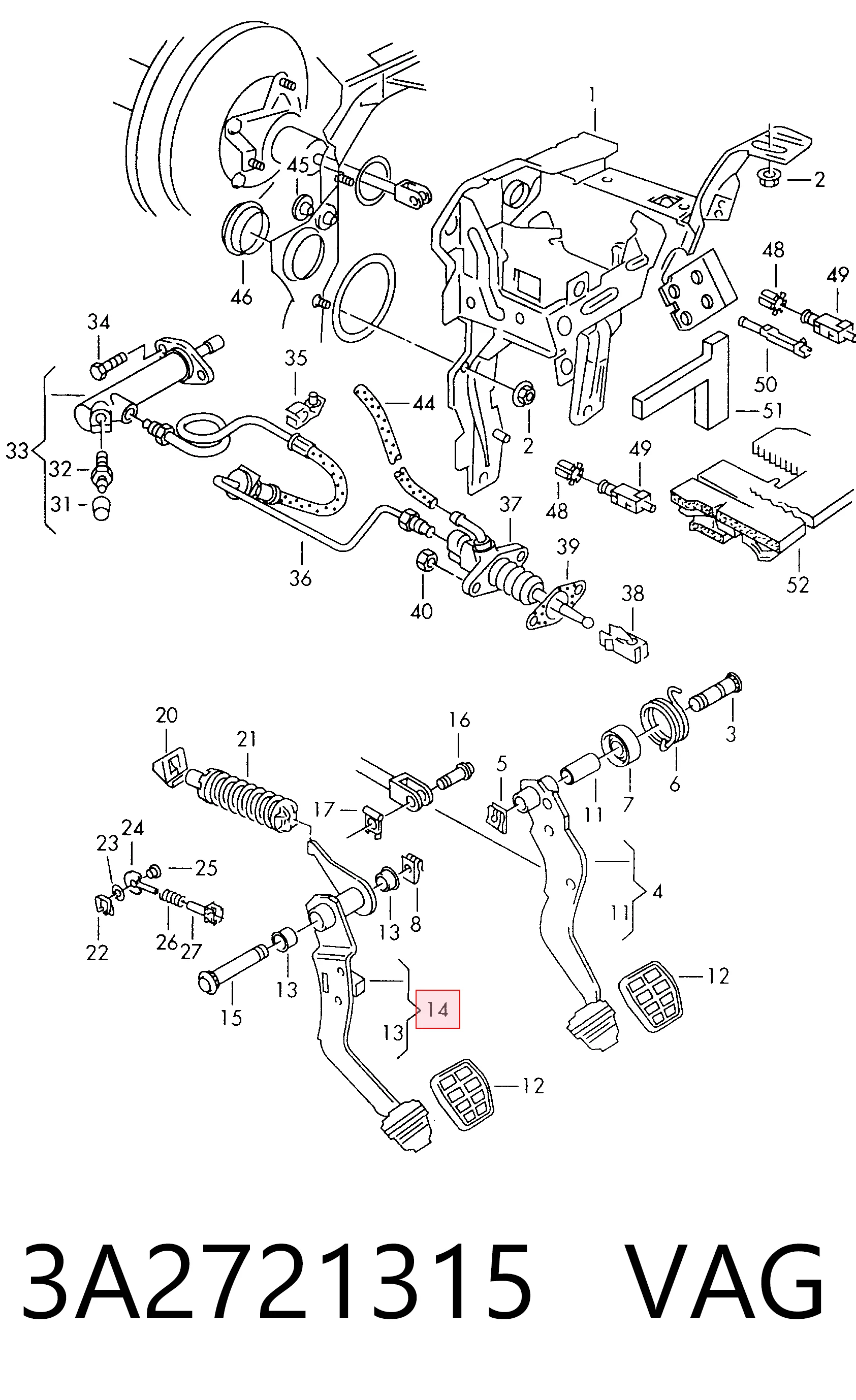 Pedal de embraiagem Volkswagen Passat  3A2, 351, 312 ao melhor preço