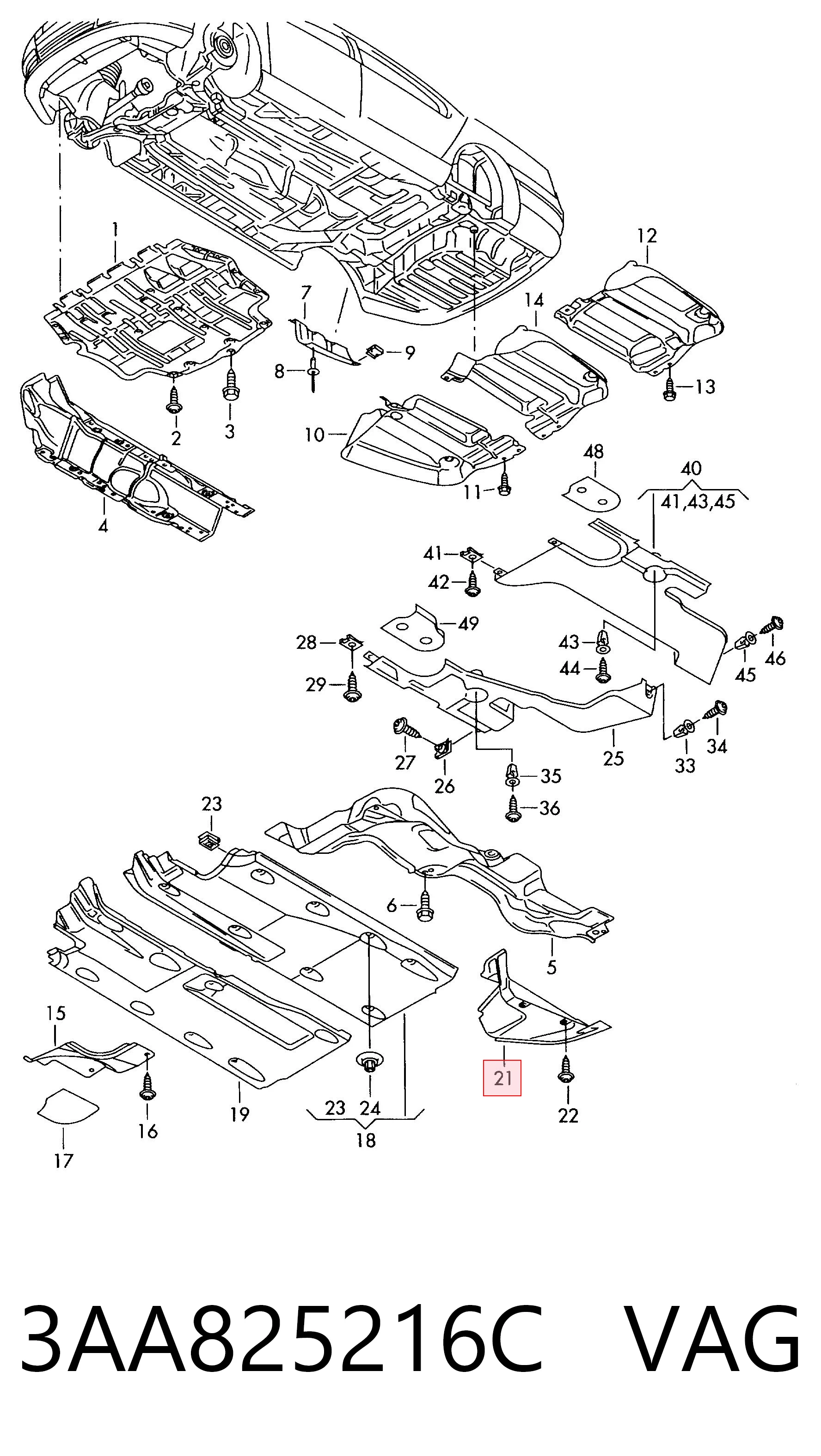 Proteção de fundo traseira direita VAG 3AA825216C preço, a partir de 64,13 USD