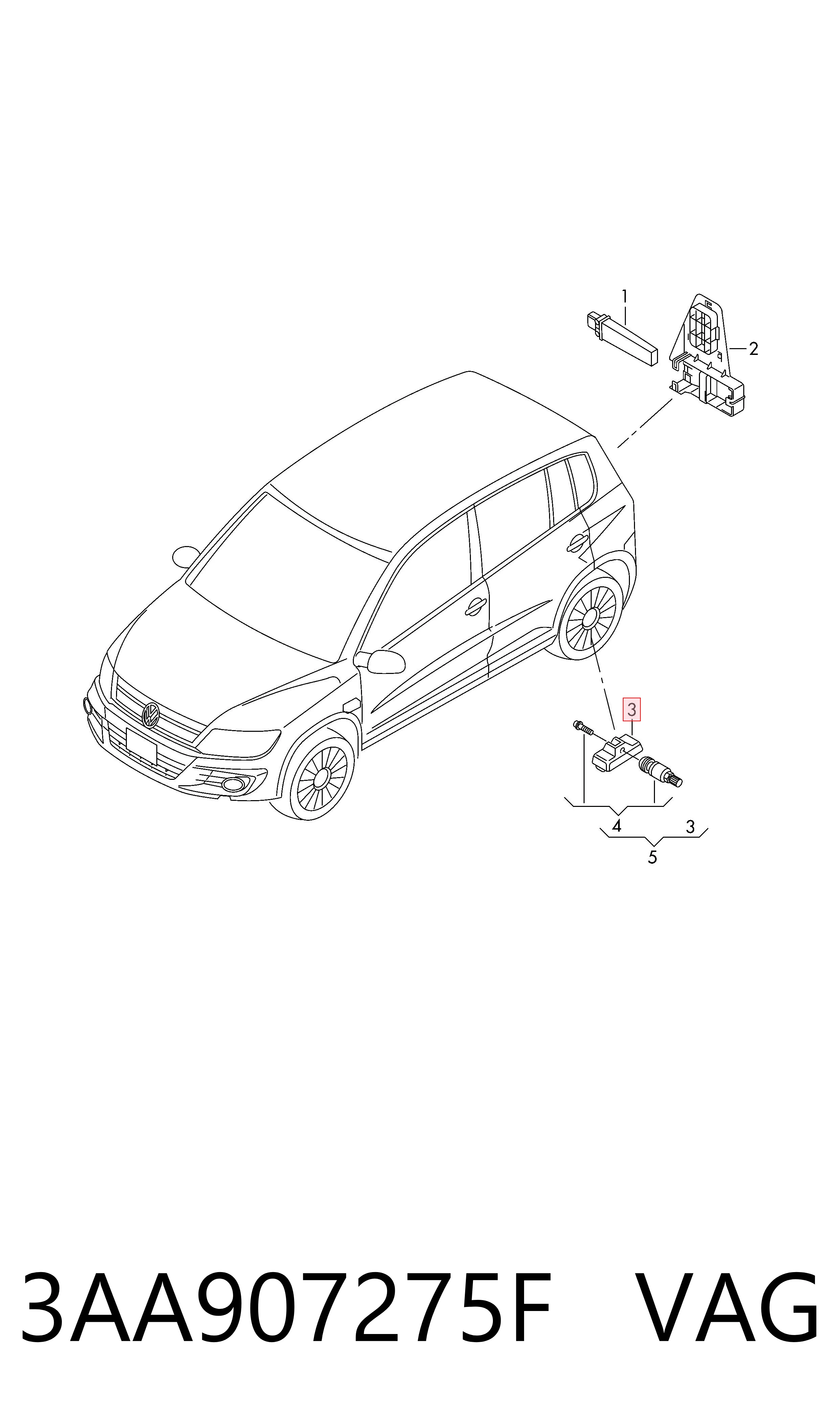 Sensor de pressão de ar nos pneus VAG 3AA907275F preço, a partir de 70,35 USD