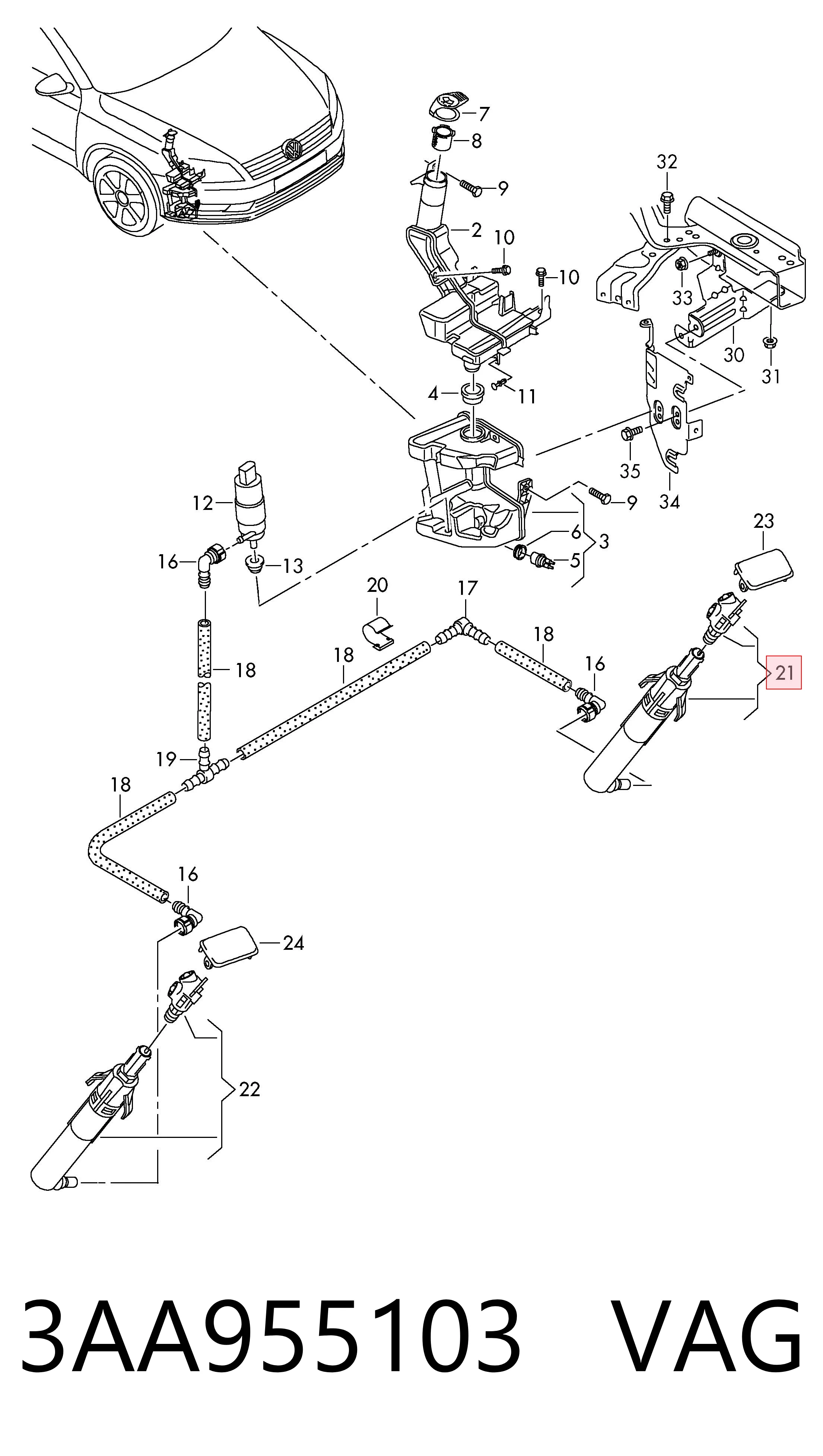 3AA955103 VAG Injetor de fluido para lavador da luz dianteira esquerda