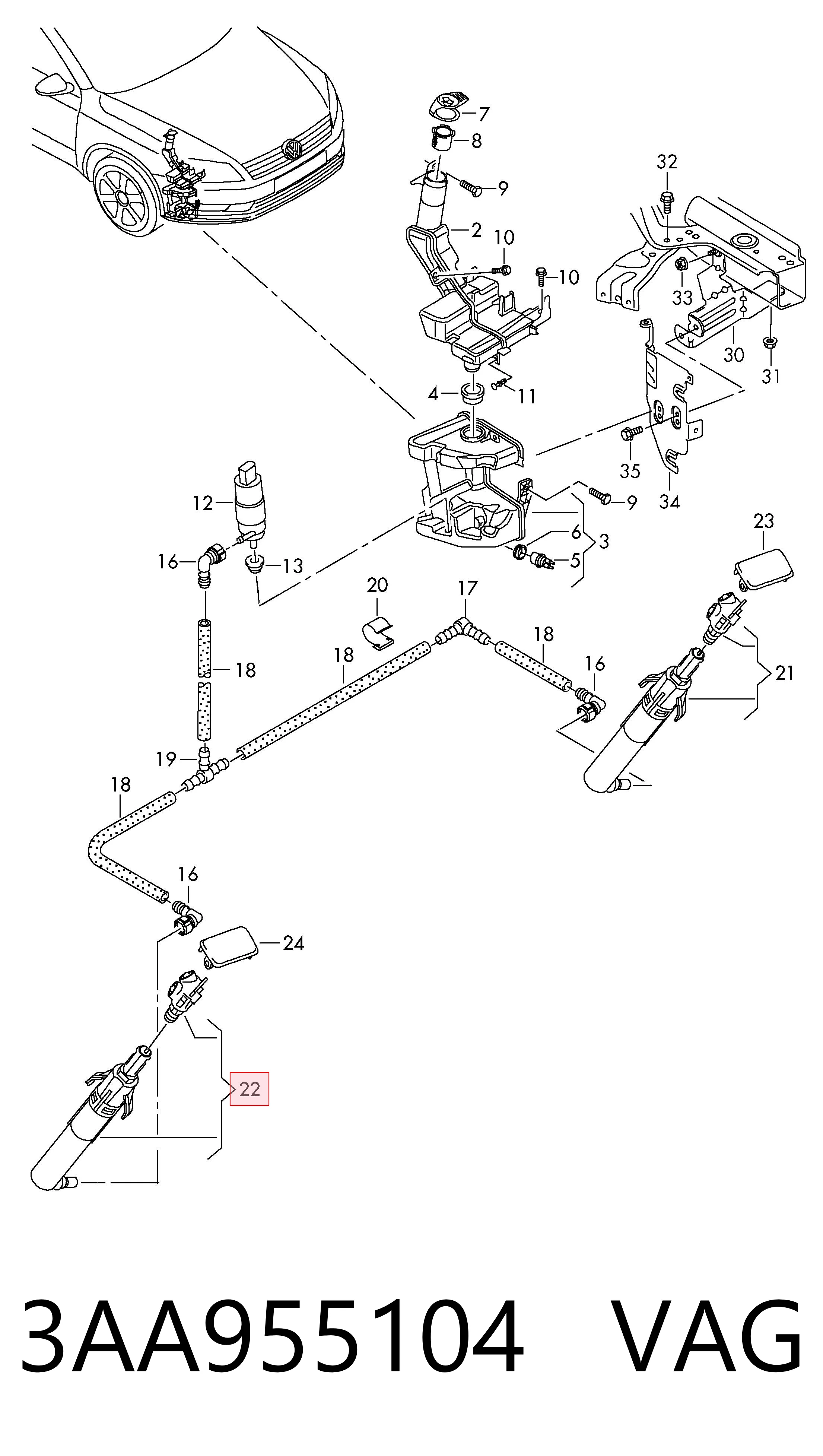 3AA955104 VAG Injetor de fluido para lavador da luz dianteira direita