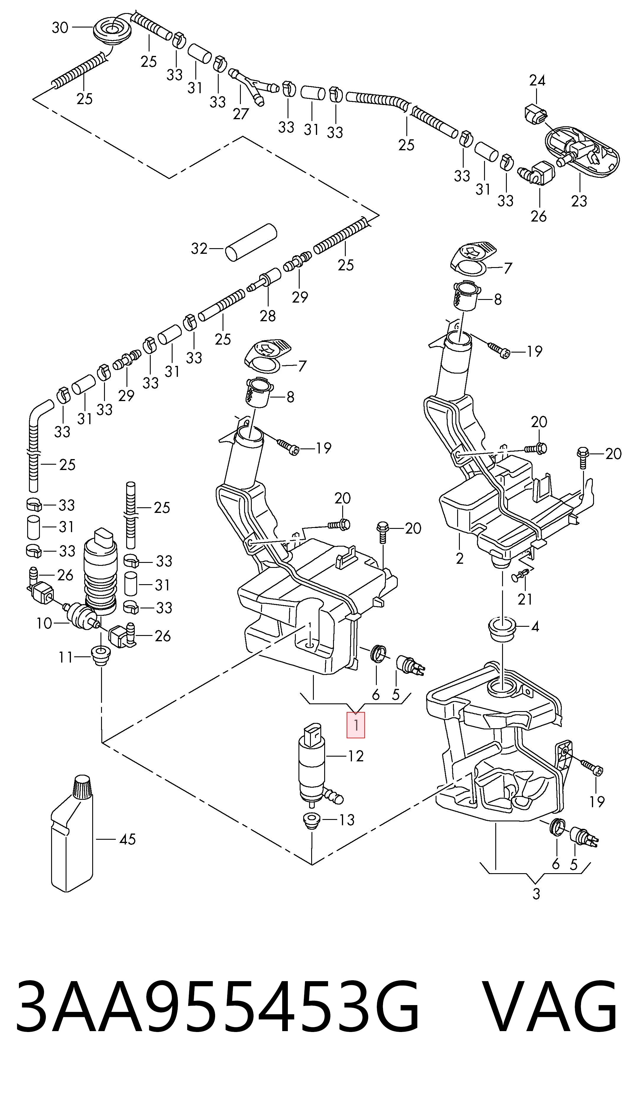 3AA955453G VAG Tanque de fluido para lavador de vidro