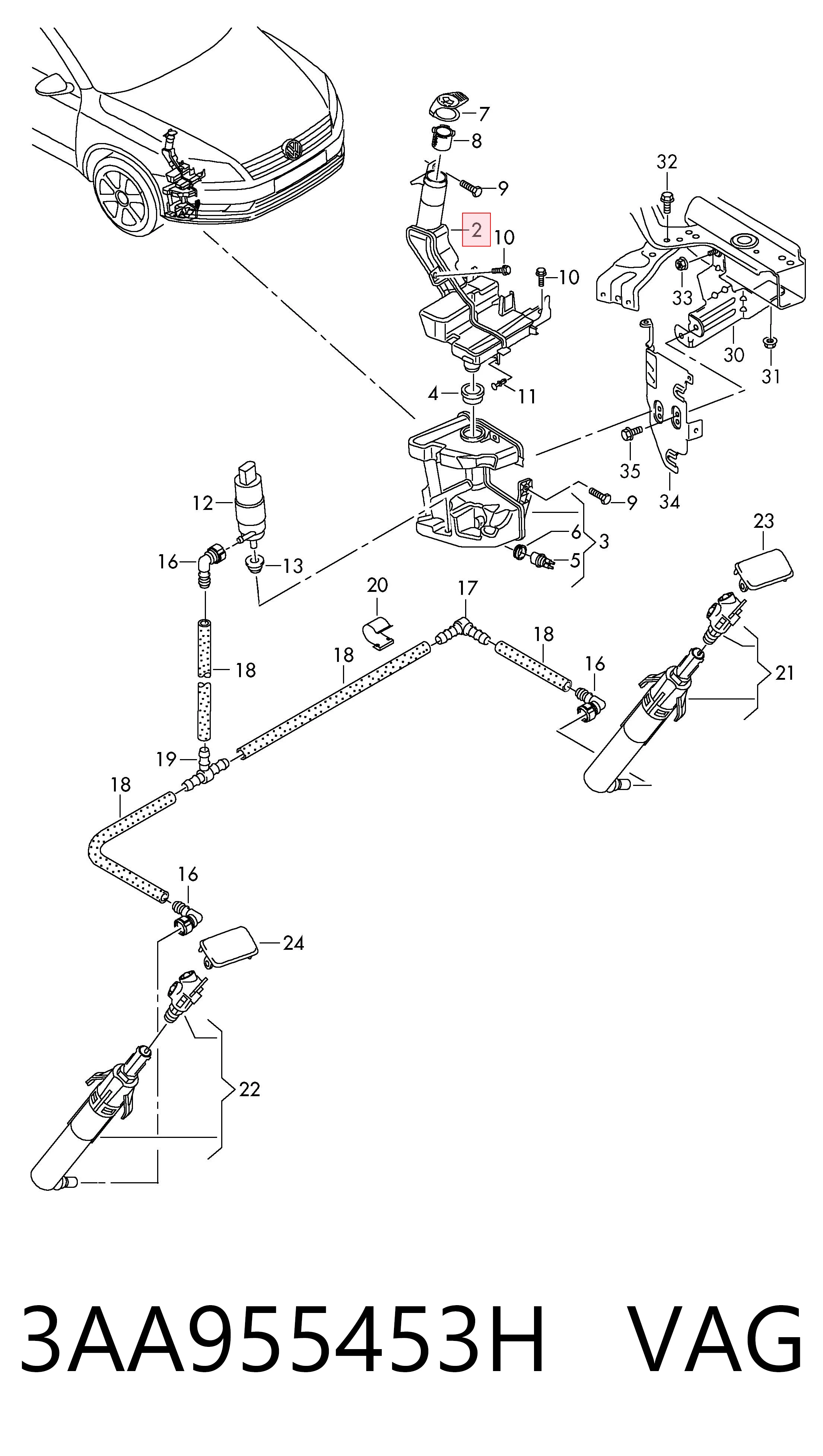 3AA955453H VAG Tanque de fluido para lavador das luzes