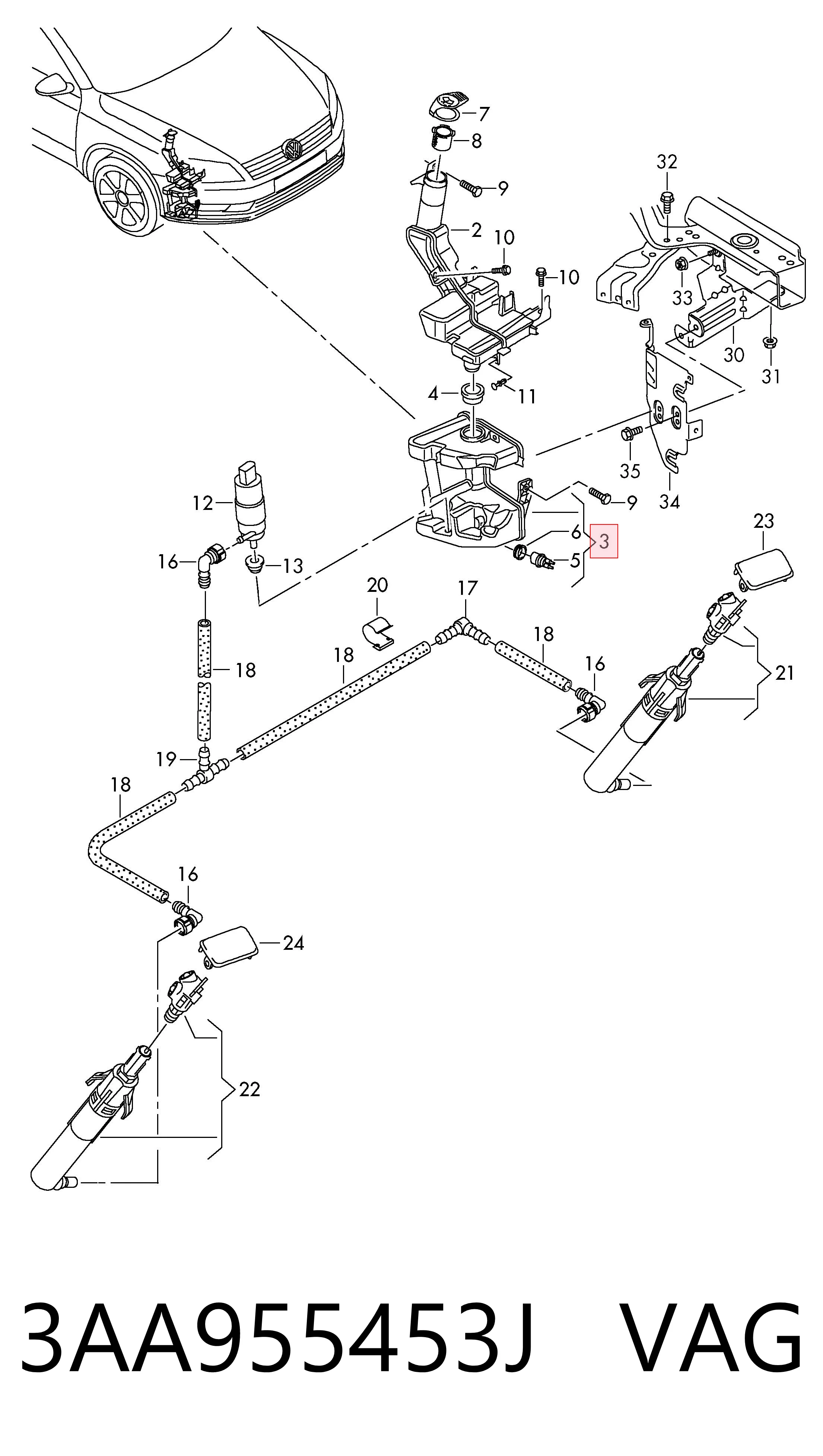 3AA955453J VAG Tanque de fluido para lavador das luzes