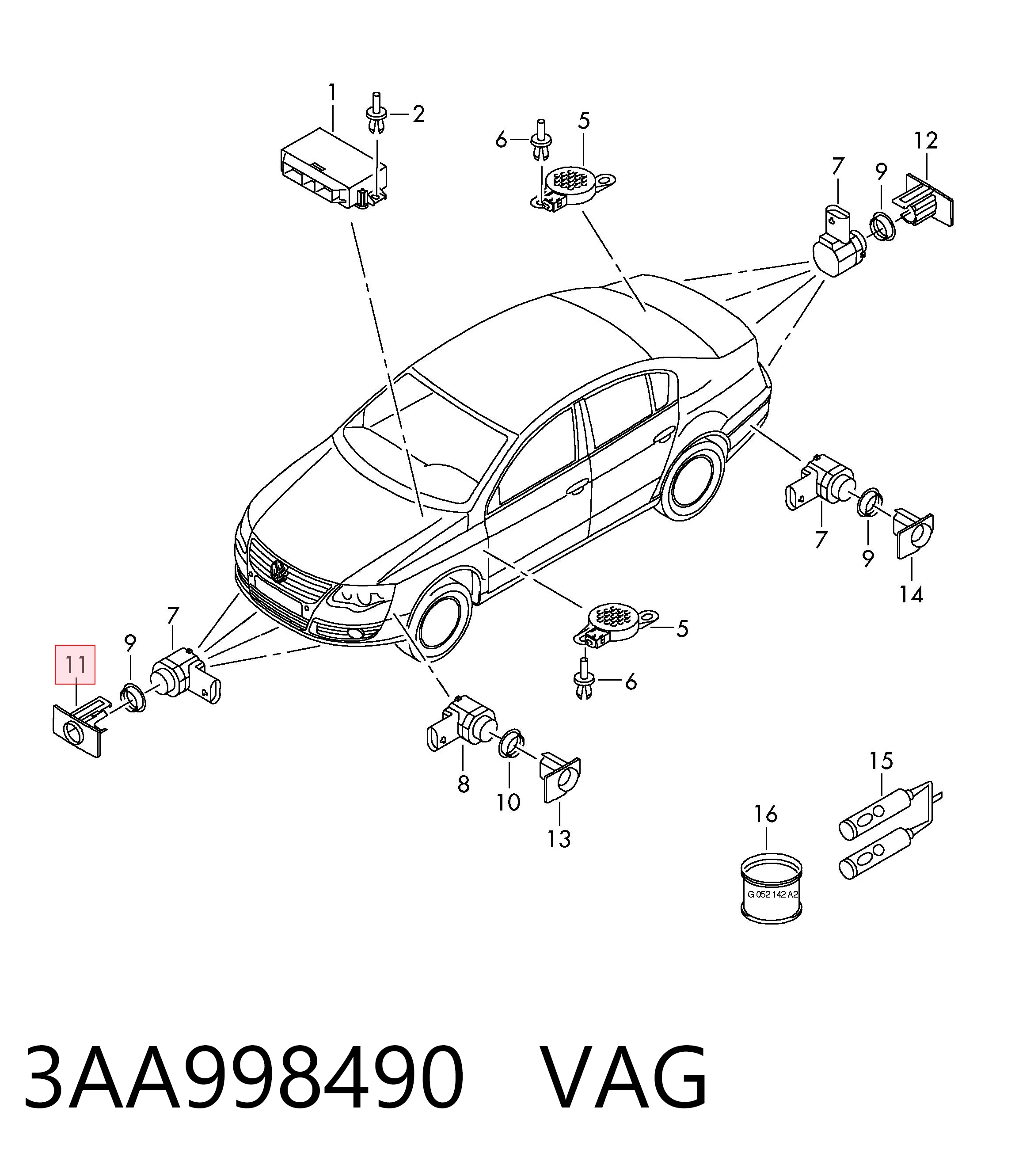 3AA998490 VAG Consola dianteira de sensor de estacionamento, kit