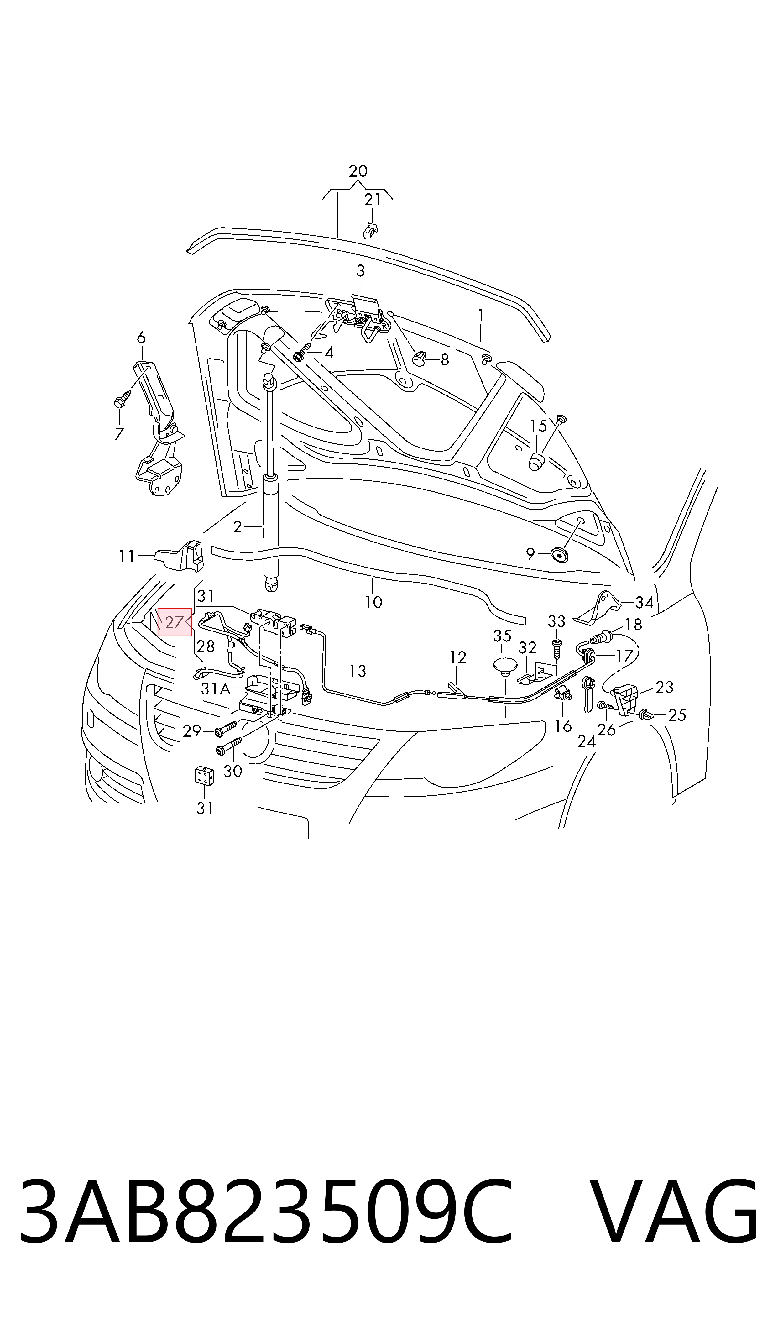 3AB823509C VAG Fecho da capota