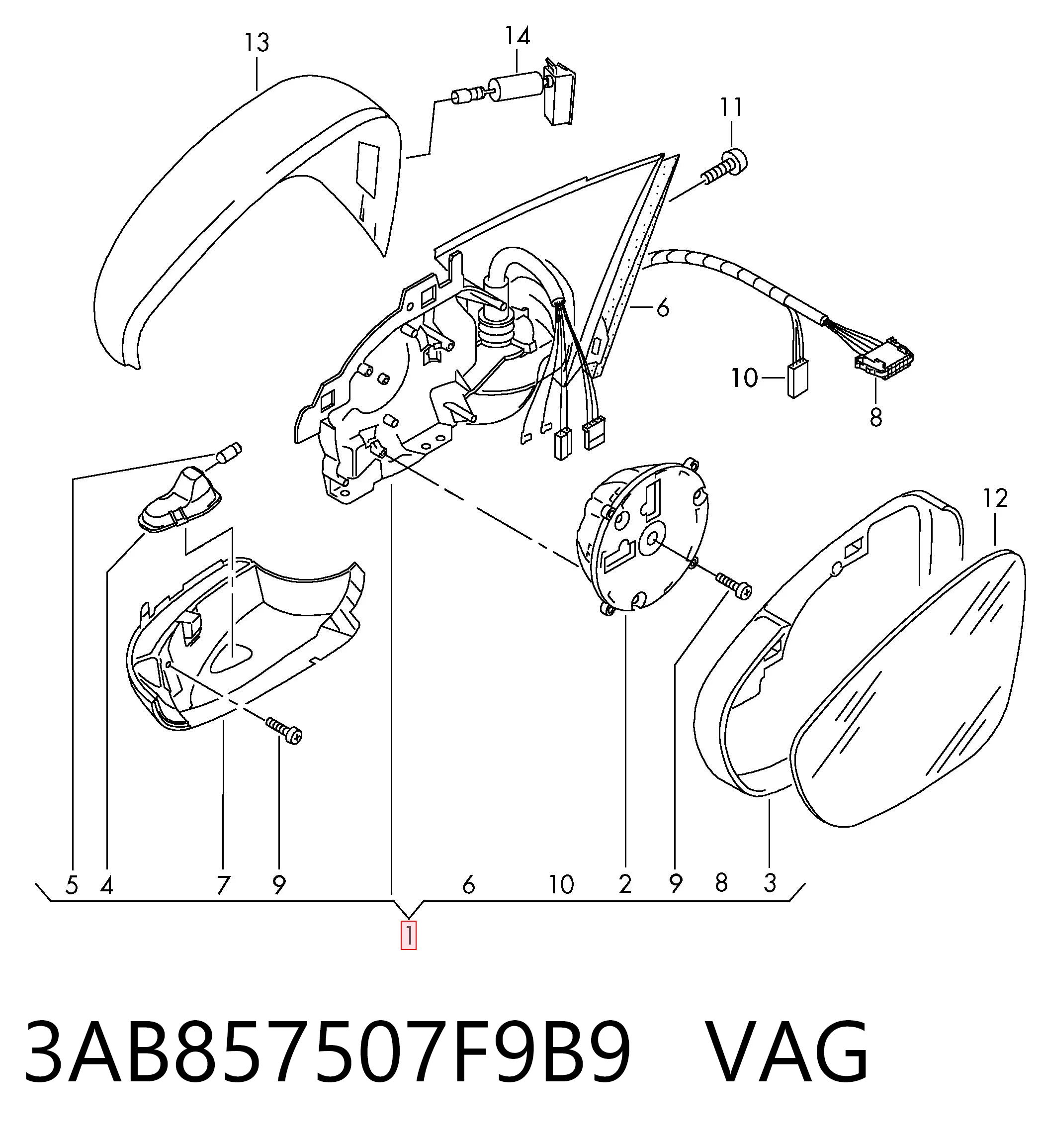 Espelho de retrovisão esquerdo VAG 3AB857507F9B9 preço, a partir de 136,21 USD
