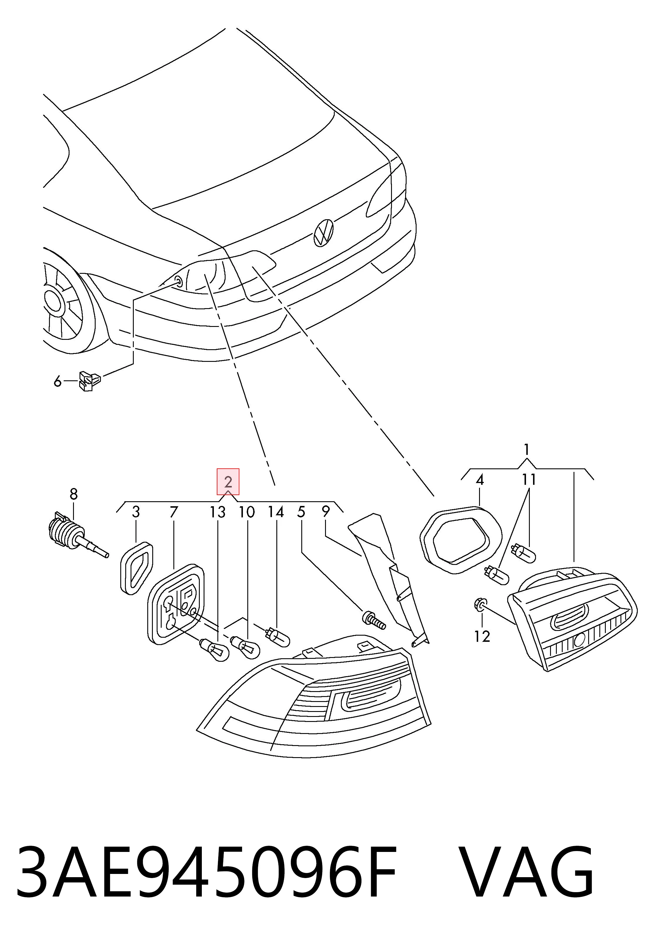 3AE945096F VAG Lanterna traseira direita externa