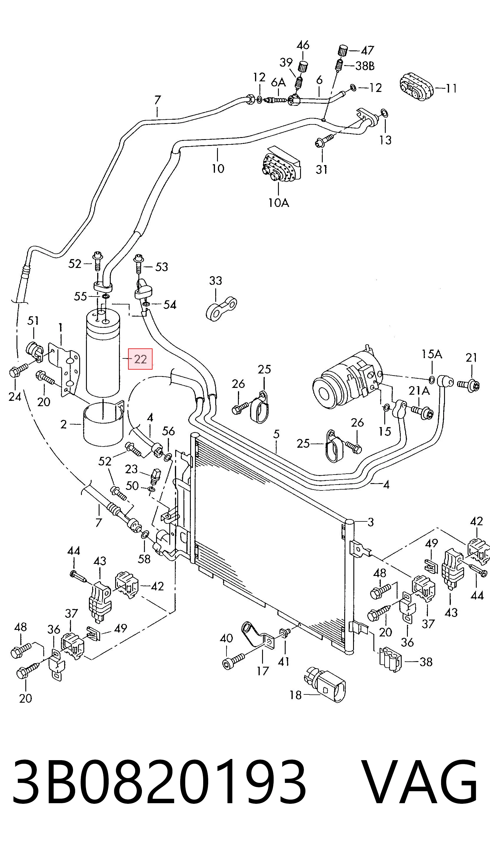 3B0820193 VAG Tanque de recepção do secador de aparelho de ar condicionado